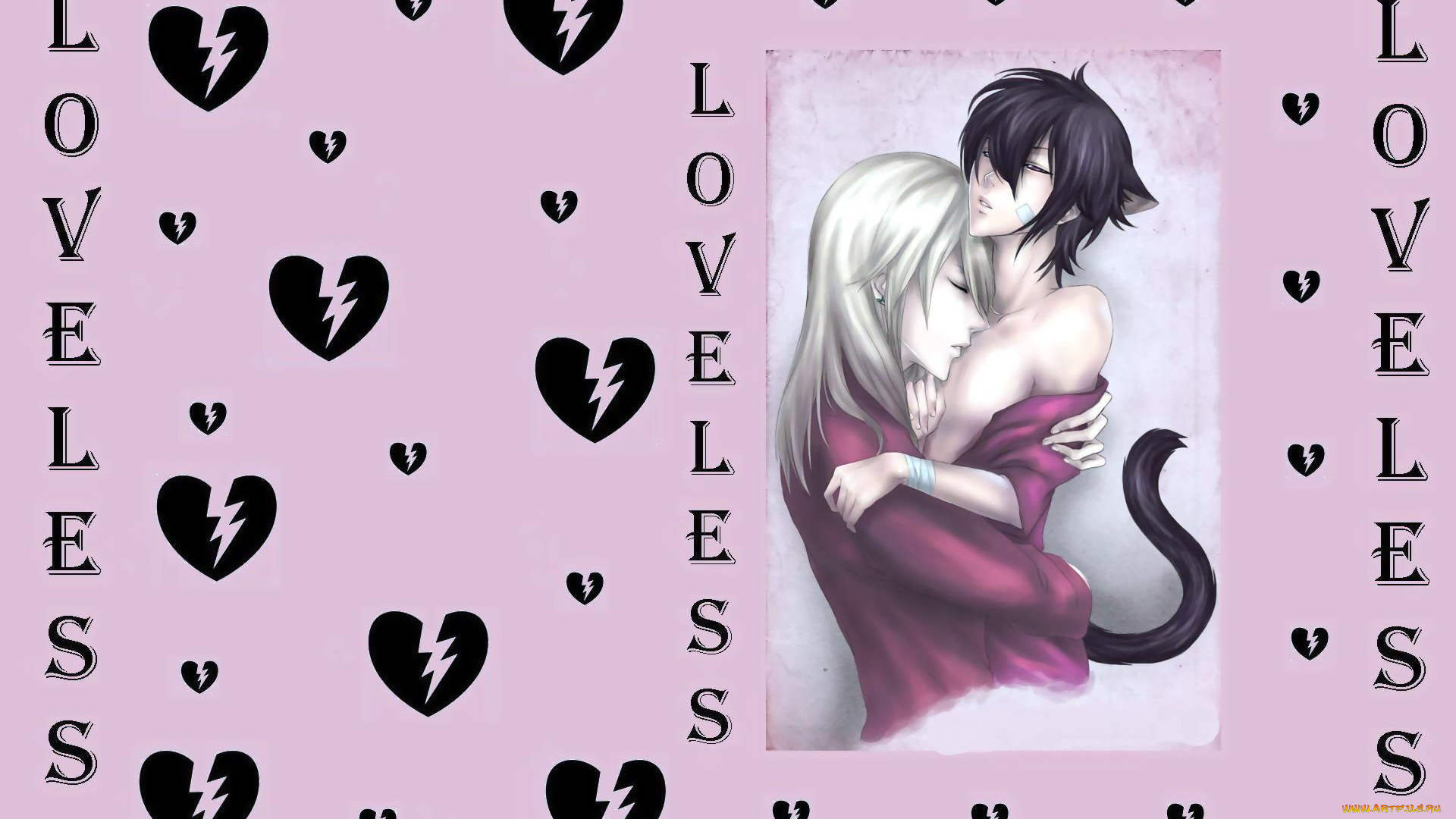 аниме, loveless, сердечки, соби, аояги, рицка, агатсума