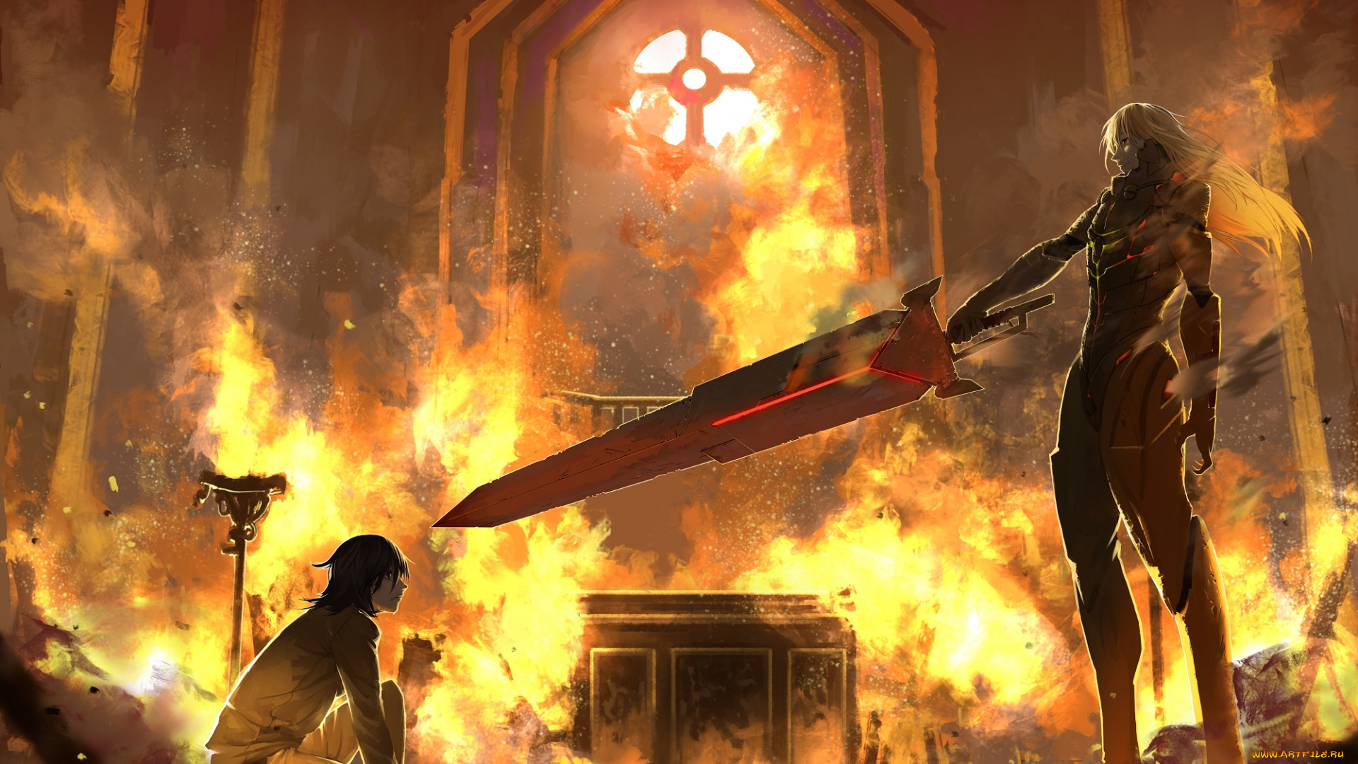 аниме, оружие, , техника, , технологии, меч, огонь, парни