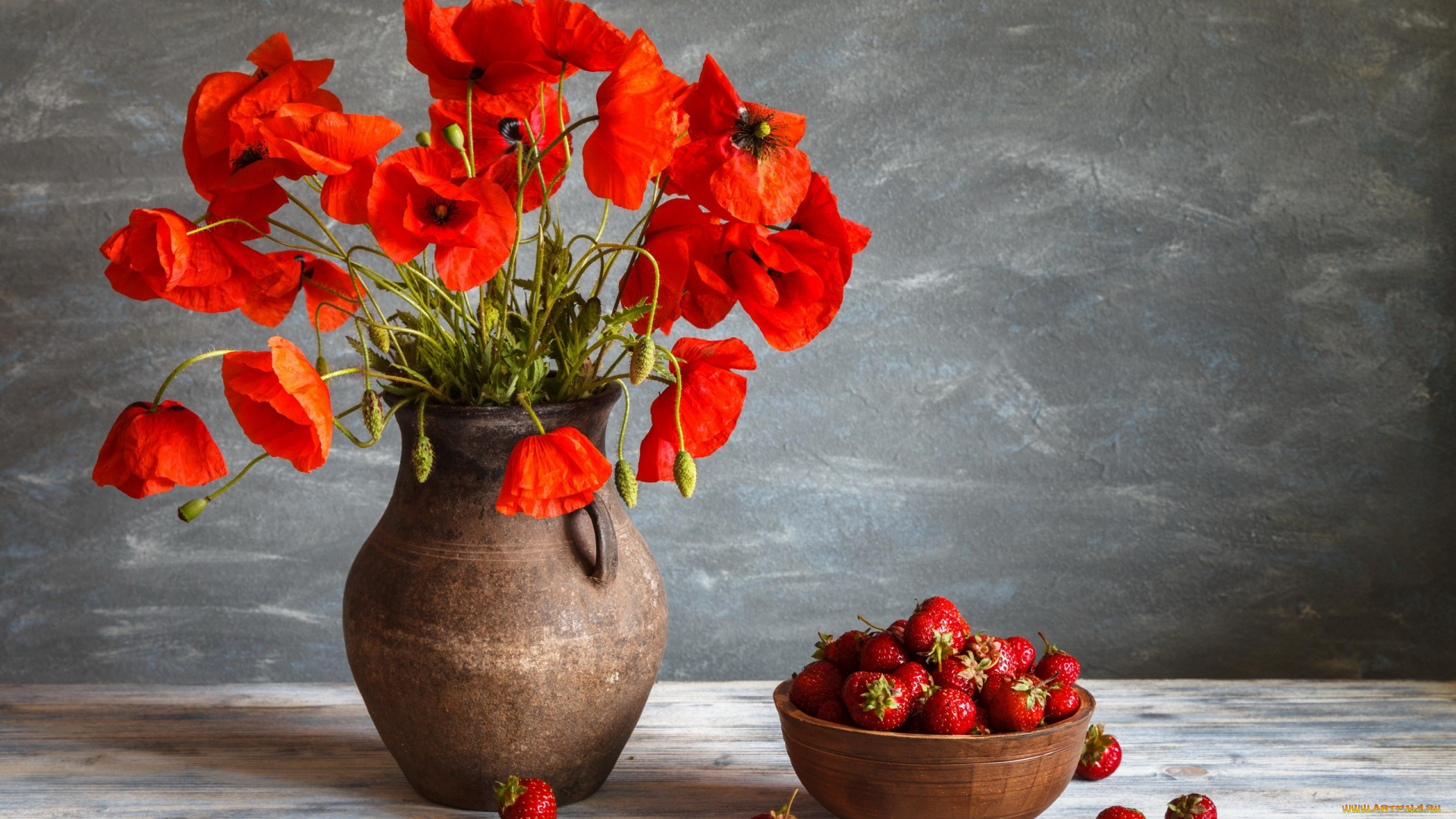 еда, клубника, , земляника, маки