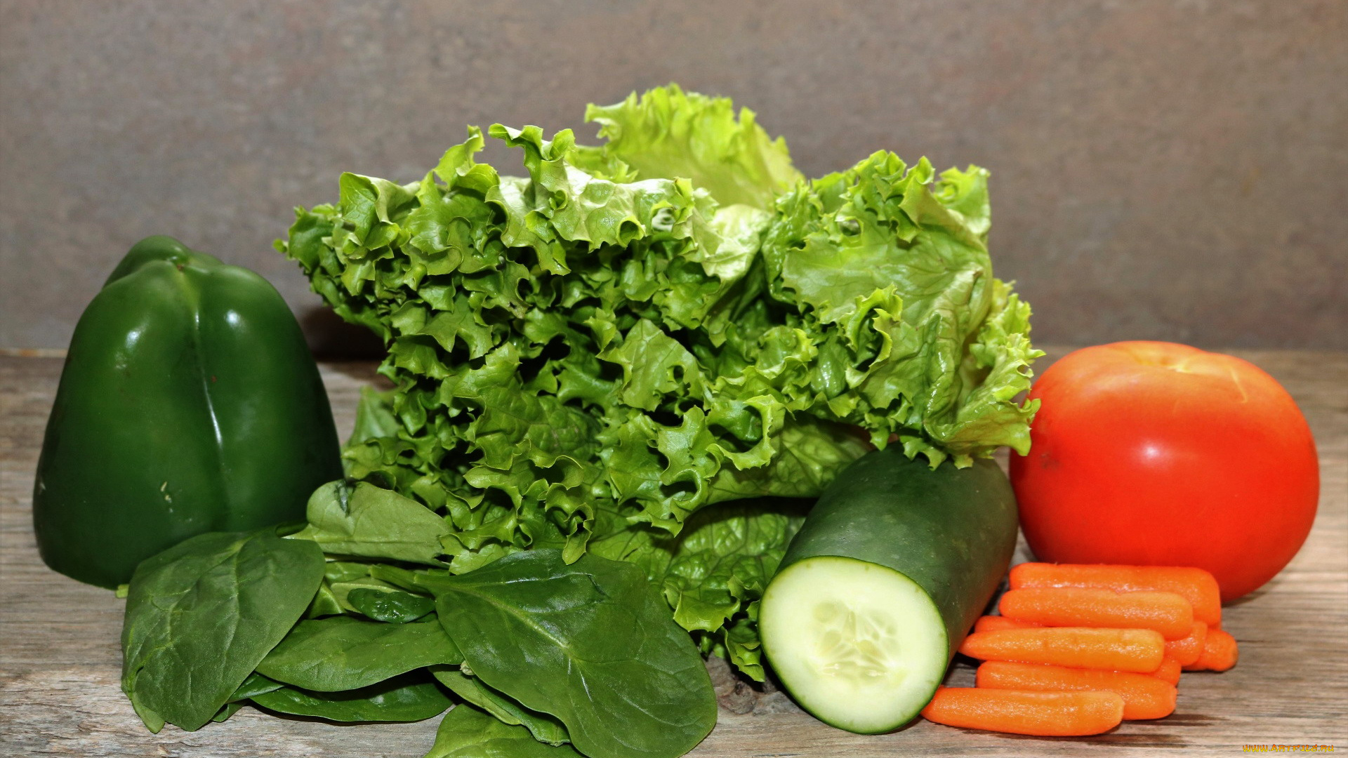 еда, овощи, морковь, помидор, перец, шпинат, салат