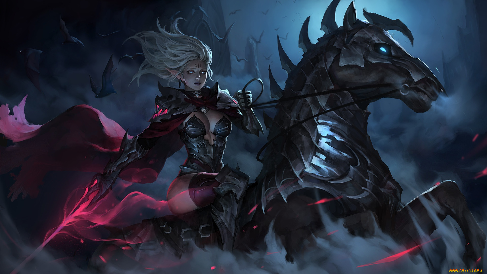 фэнтези, эльфы, конь, эльфийка