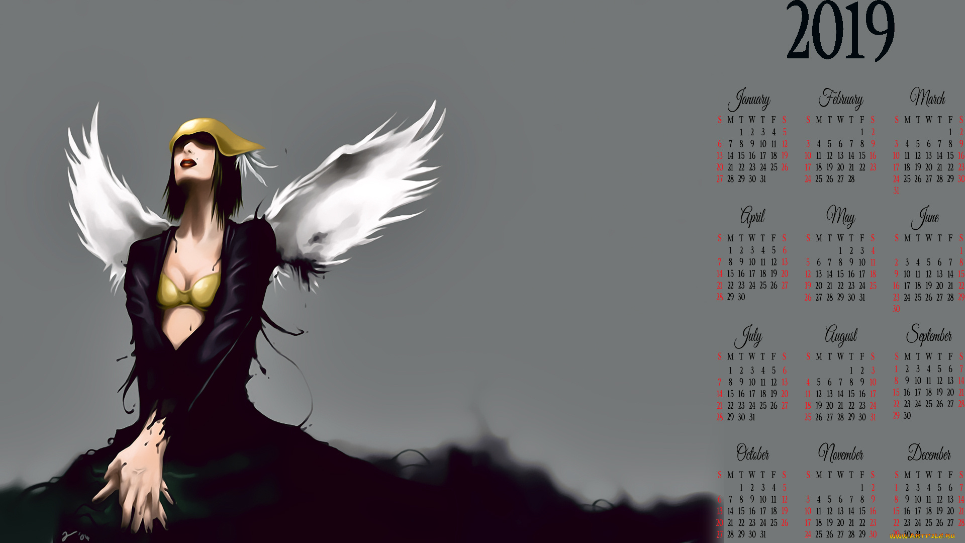 календари, фэнтези, девушка, крылья