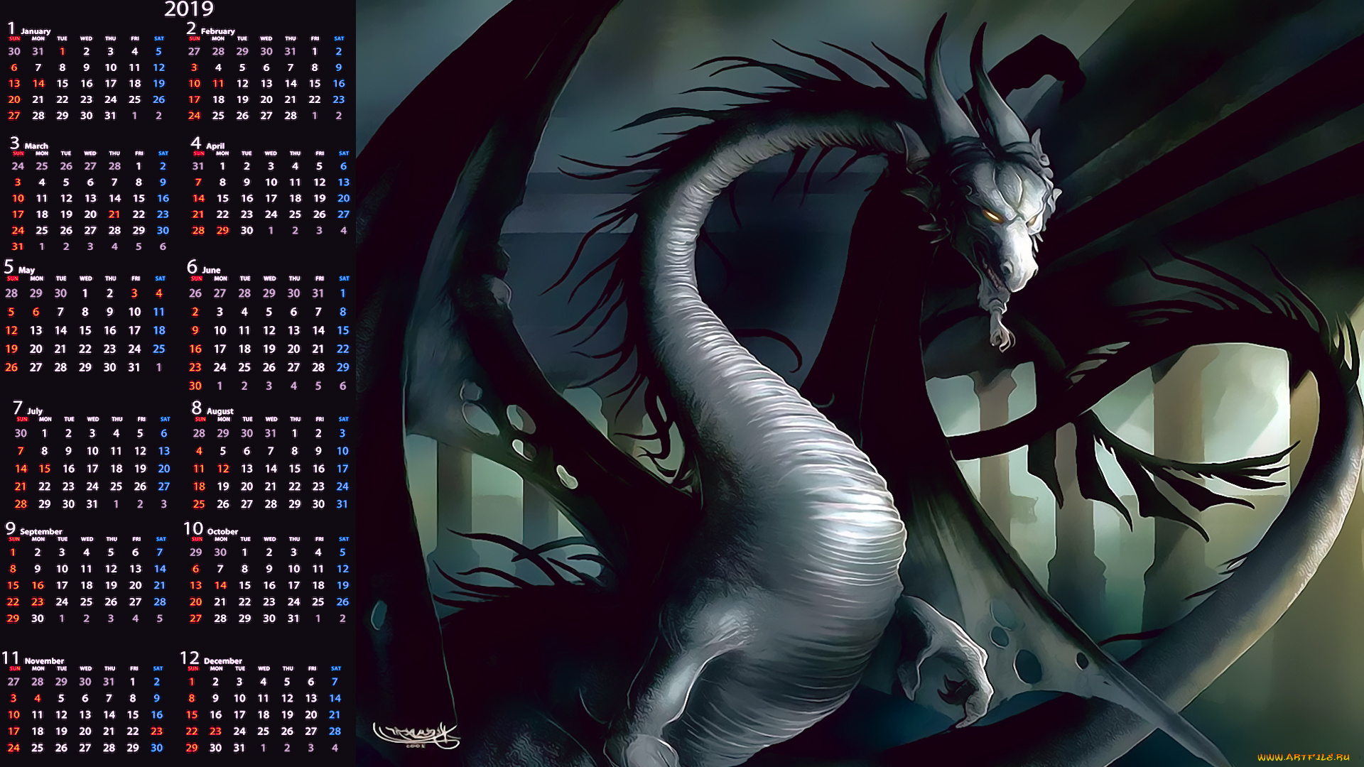 календари, фэнтези, дракон