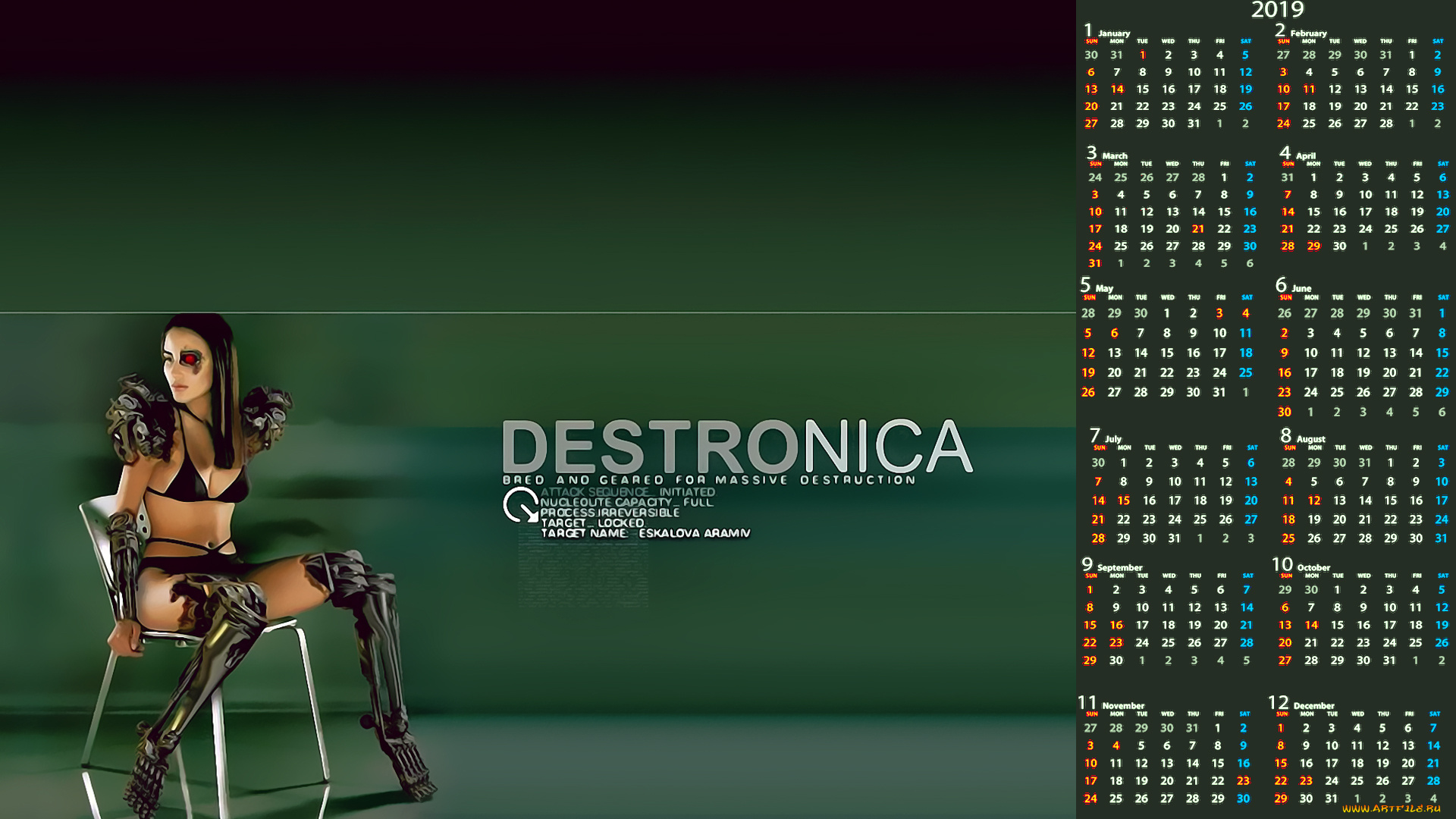 календари, фэнтези, стул, робот, девушка