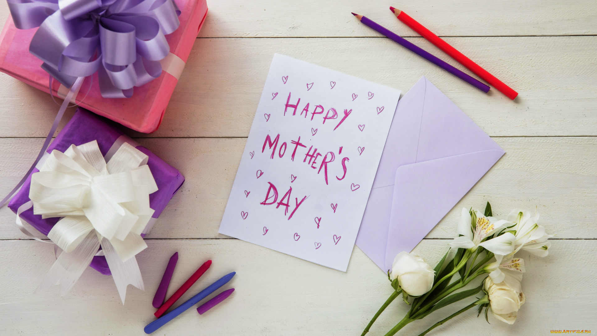 праздничные, день, матери, надпись, подарки