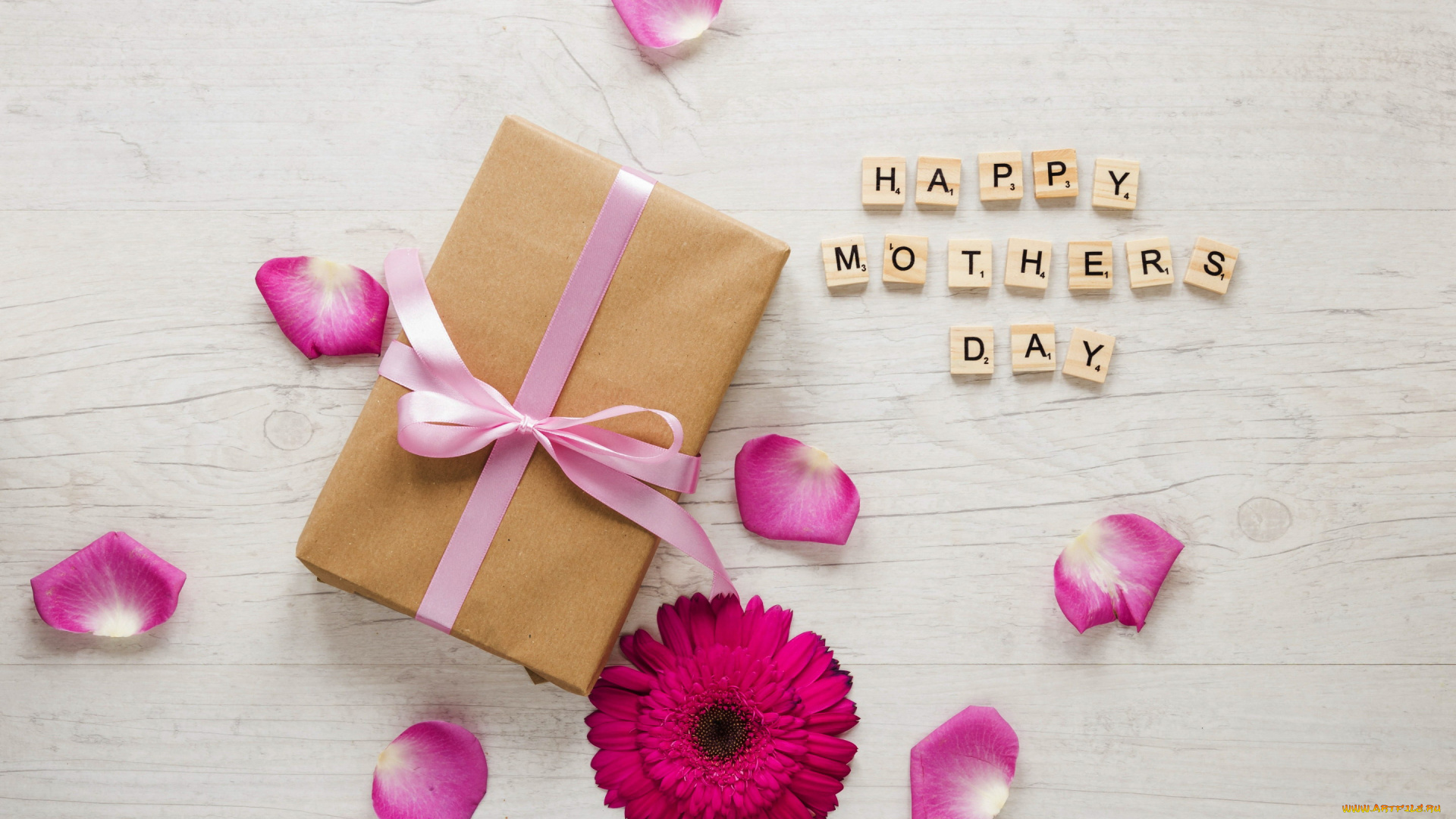праздничные, день, матери, подарок, надпись, гербера, лепестки