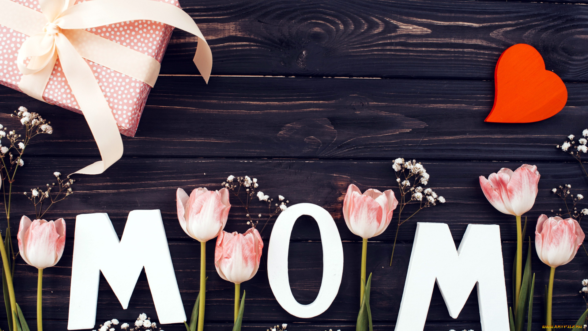 праздничные, день, матери, тюльпаны, подарок