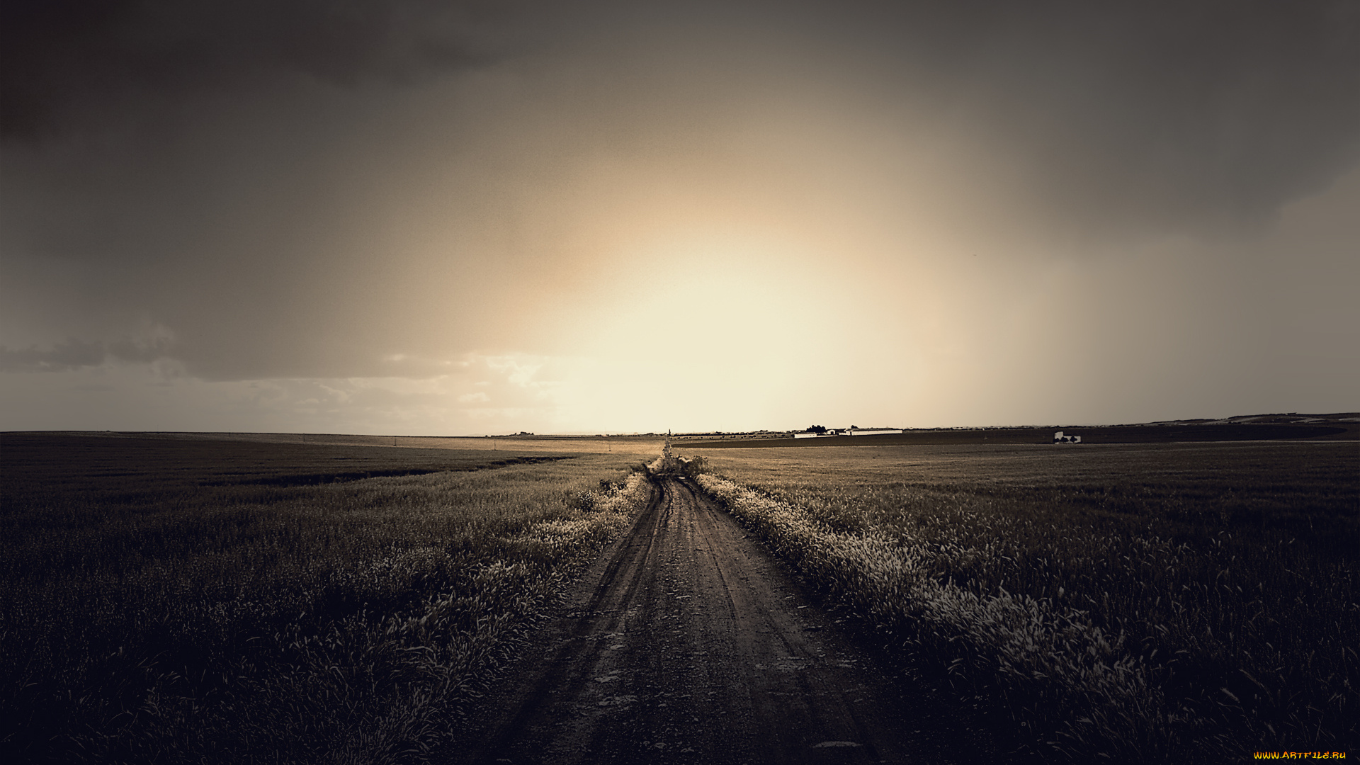 природа, поля, дорога, небо, грунтовка