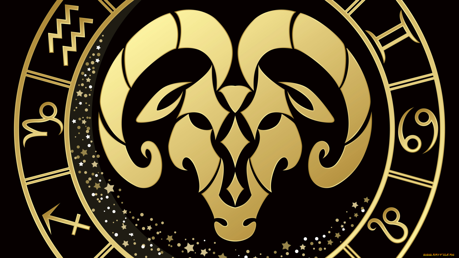 разное, знаки, зодиака, на, черном, фоне, овен