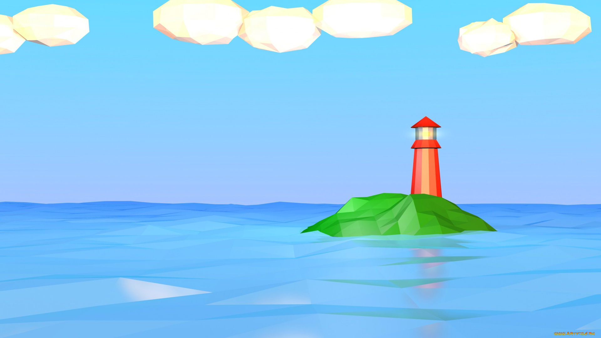 векторная, графика, другое, , other, остров, маяк, облака, море