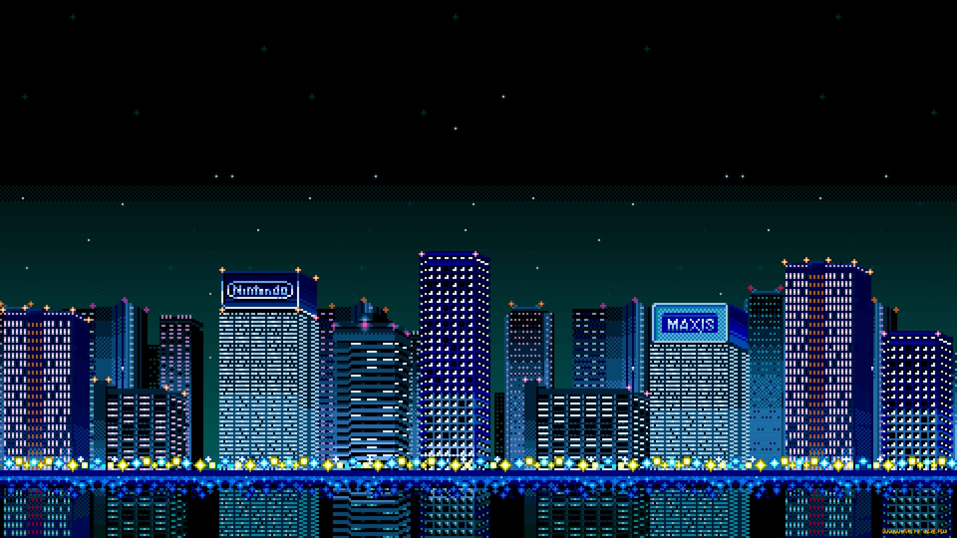 векторная, графика, город, , city, ночь, дома, город