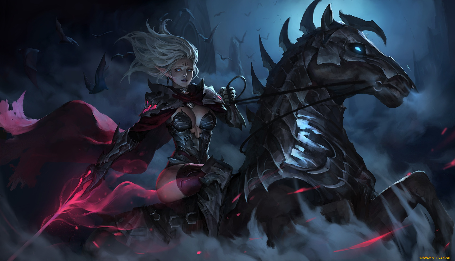 фэнтези, эльфы, конь, эльфийка