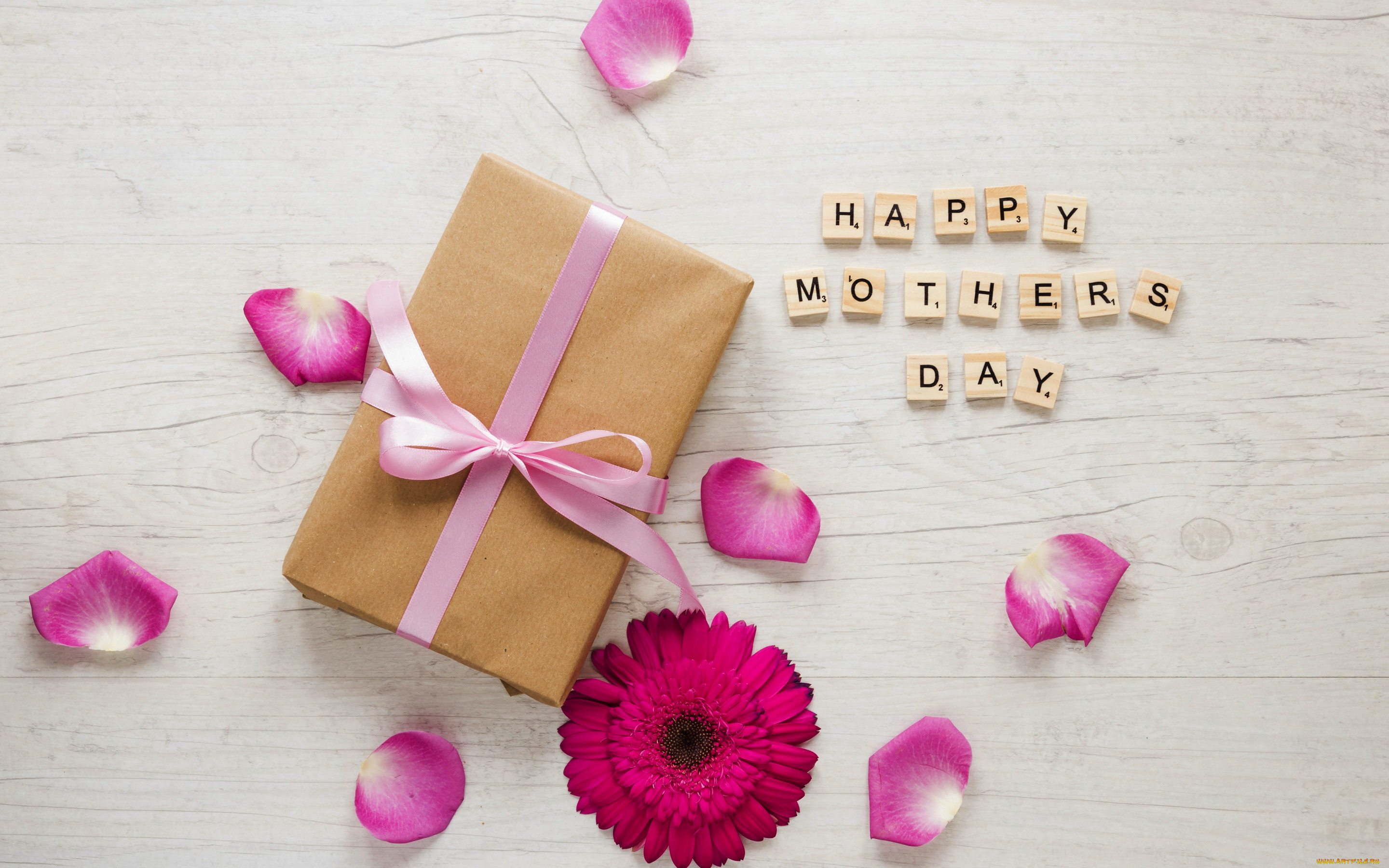 праздничные, день, матери, подарок, надпись, гербера, лепестки