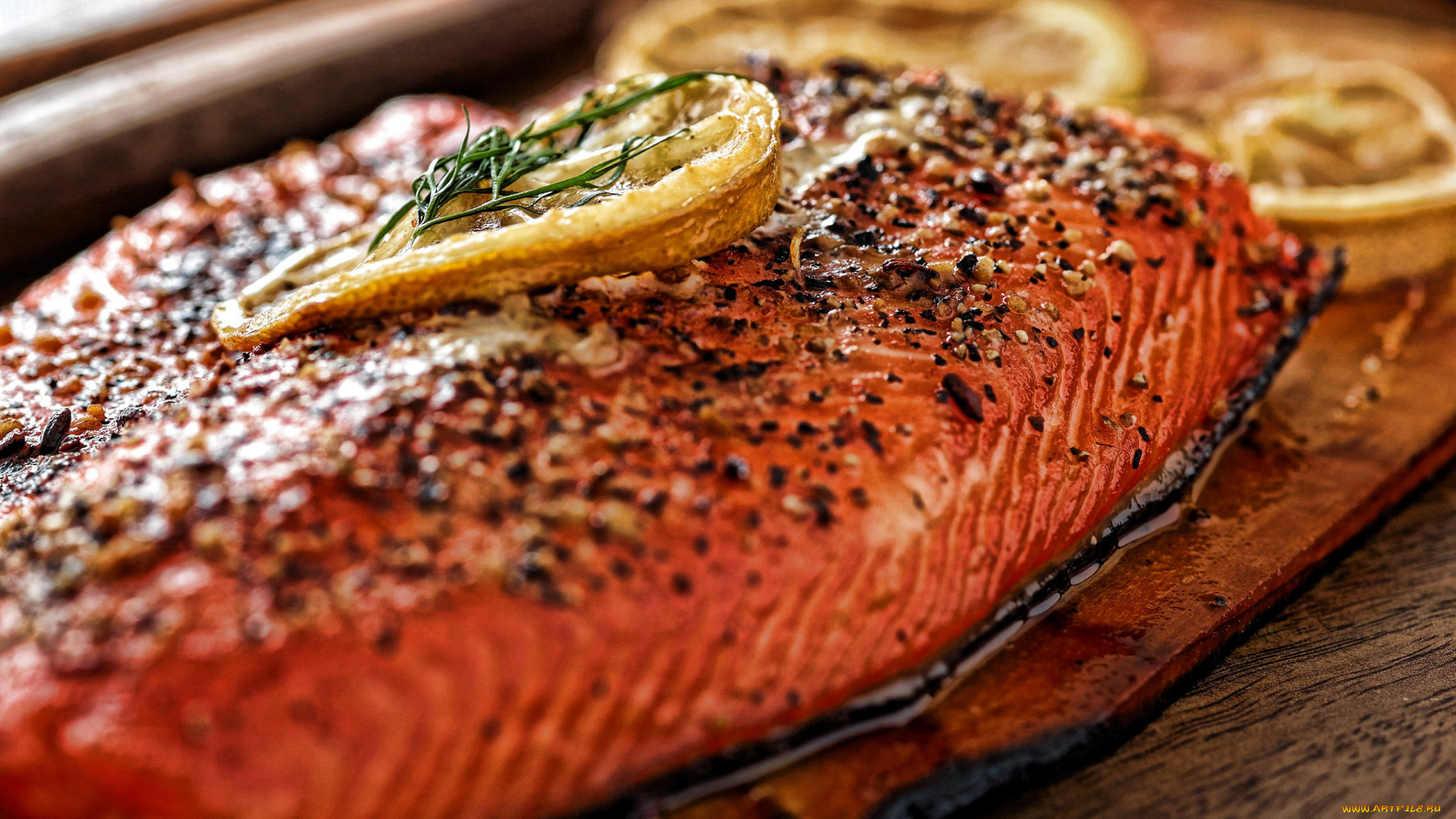 еда, рыбные, блюда, , с, морепродуктами, форель, лимон