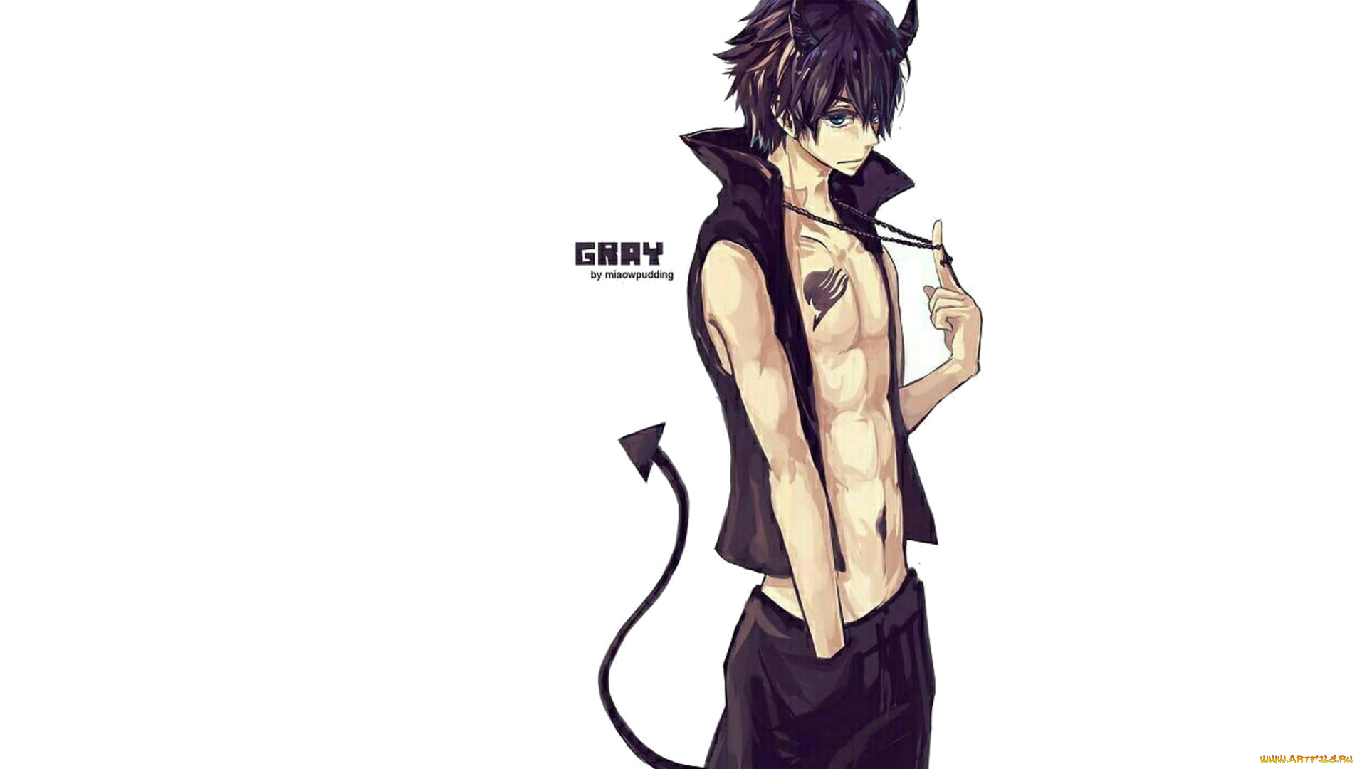 аниме, fairy, tail, парень, рога, тату, хвост, крестик