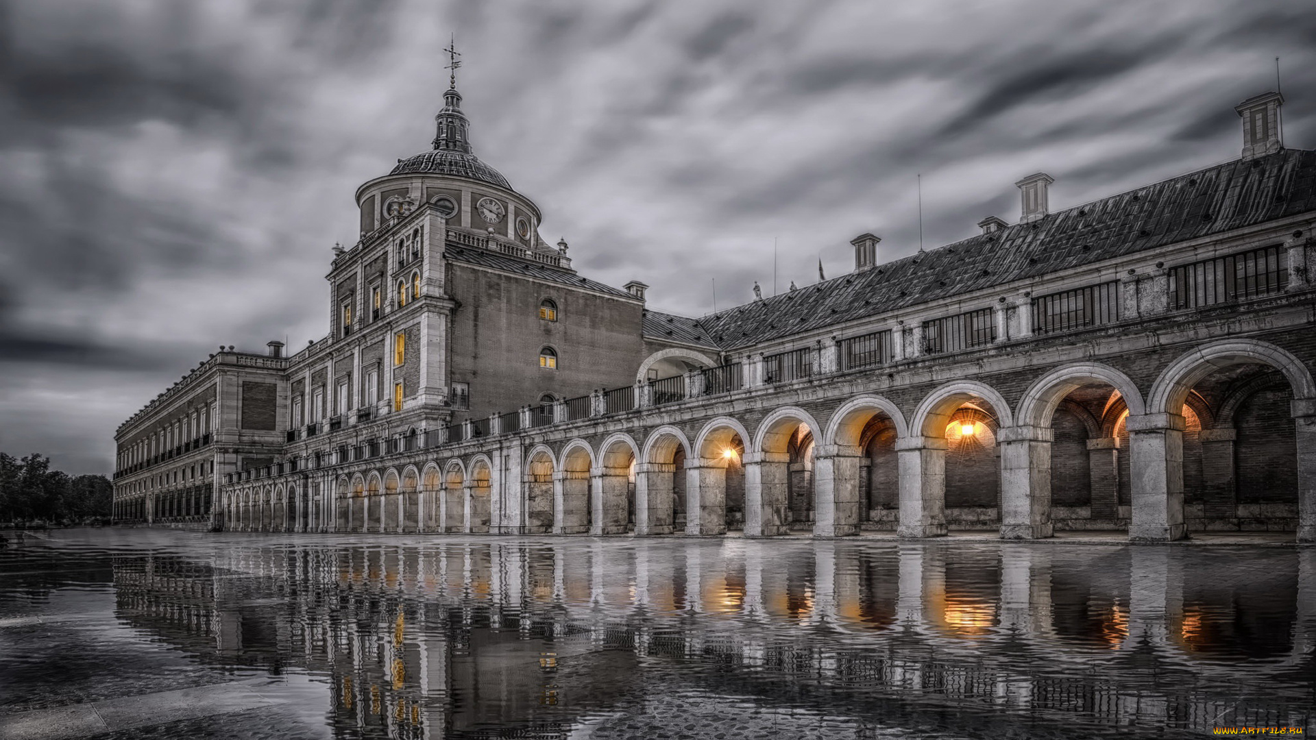 города, мадрид, , испания, черно-белое, фото, мадридский, двор, архитектура