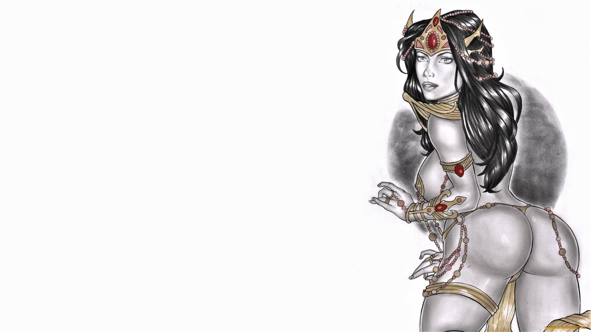 рисованное, elberty, oliveira, девушка, фон, взгляд, украшения