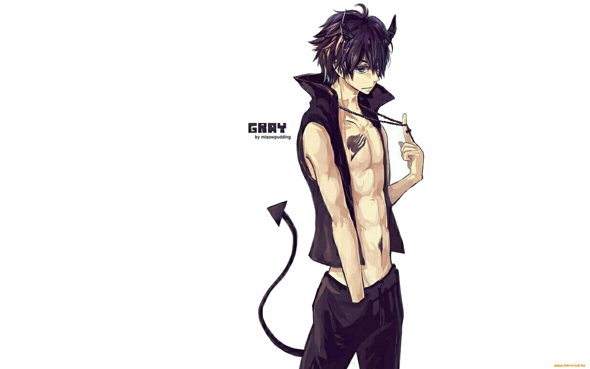 аниме, fairy, tail, парень, рога, тату, хвост, крестик
