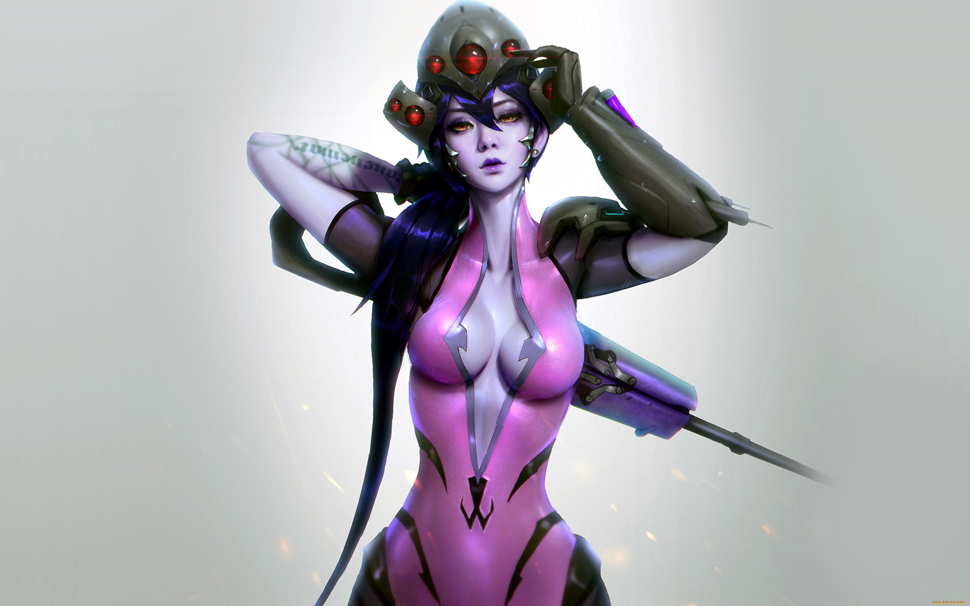 видео, игры, overwatch, девушка, шлем, оружие