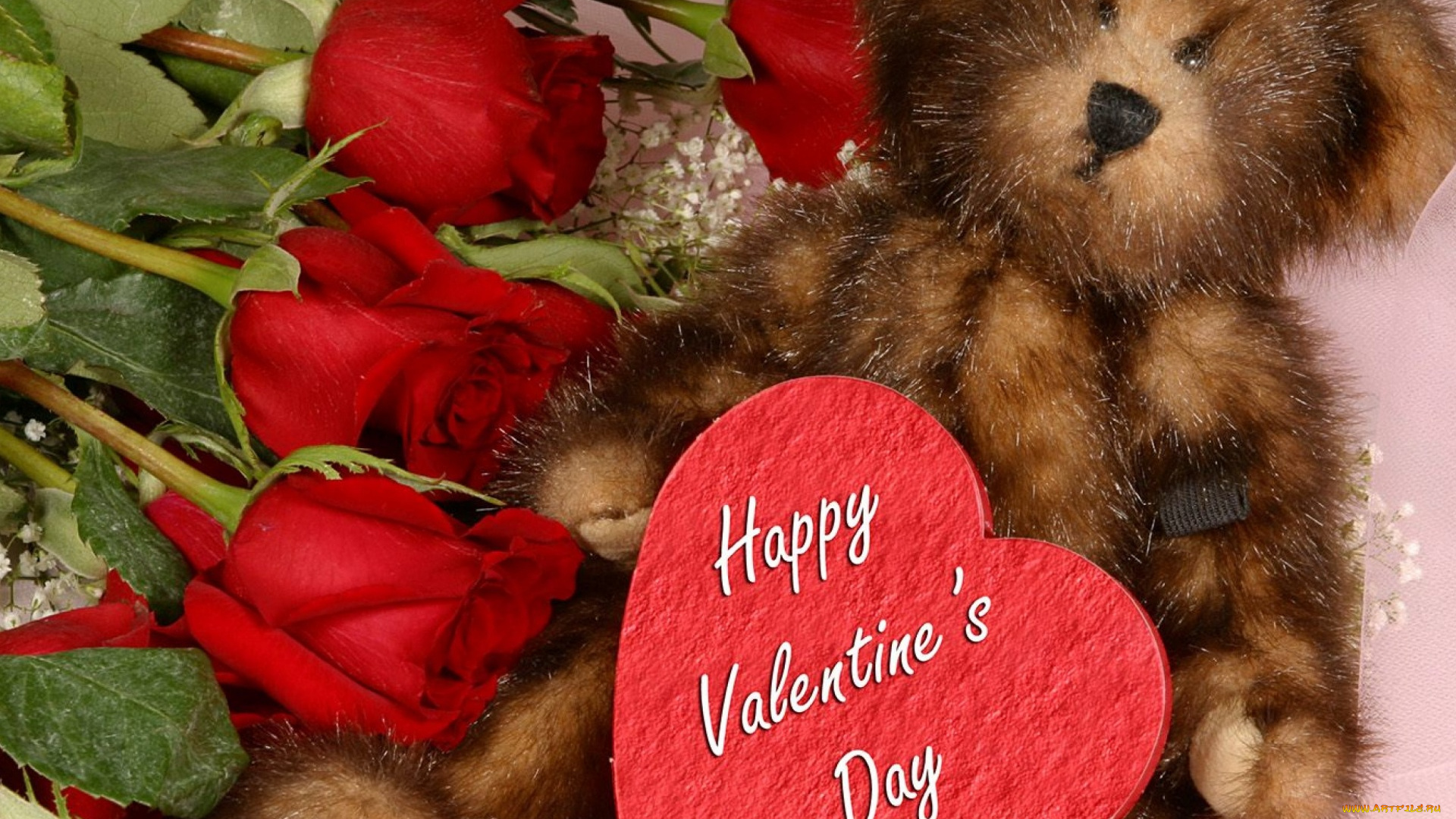 праздничные, день, святого, валентина, , сердечки, , любовь, розы, мишка, сердечко