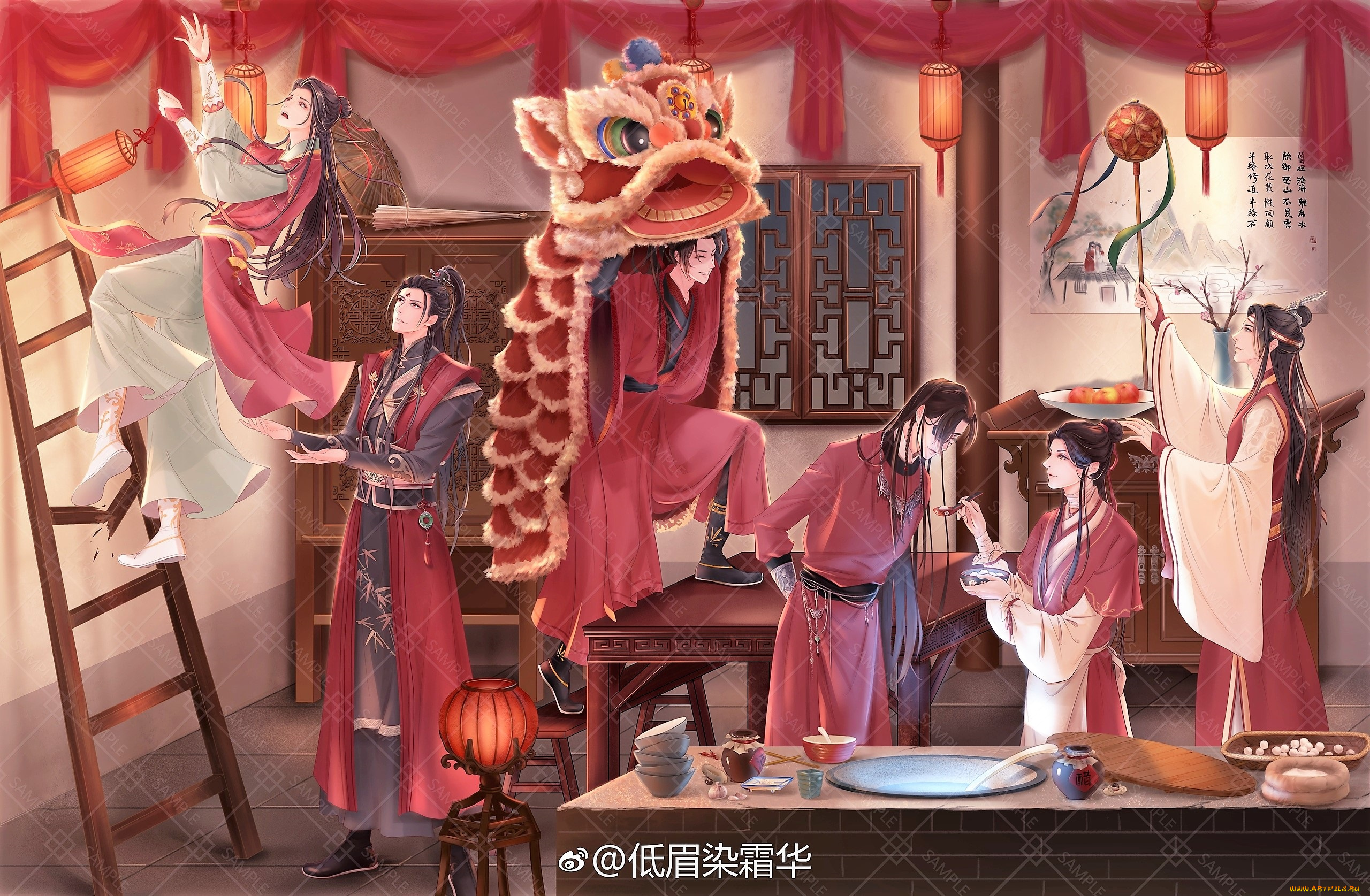 аниме, unknown, , другое, , персонажи, лестница, еда, маска