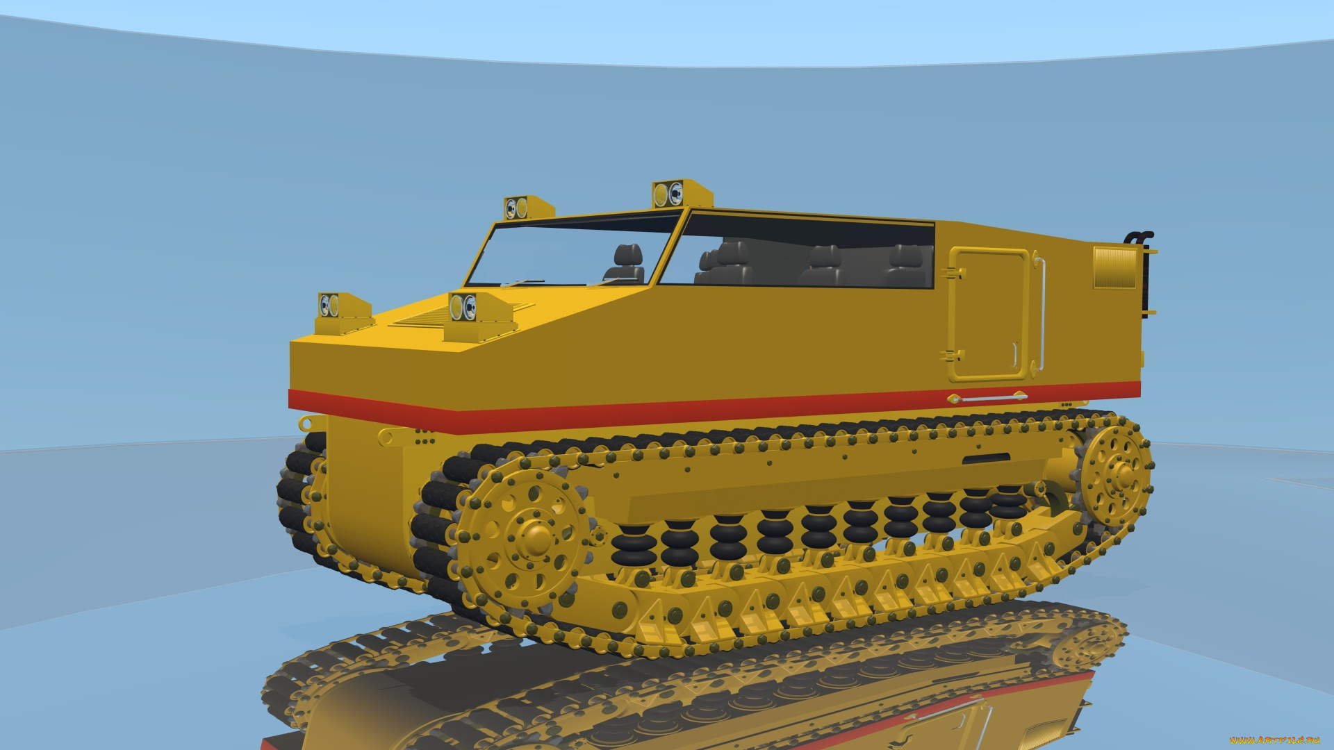 вездеход, 3д, графика, моделирование, , modeling, жёлтый, красная, полоса