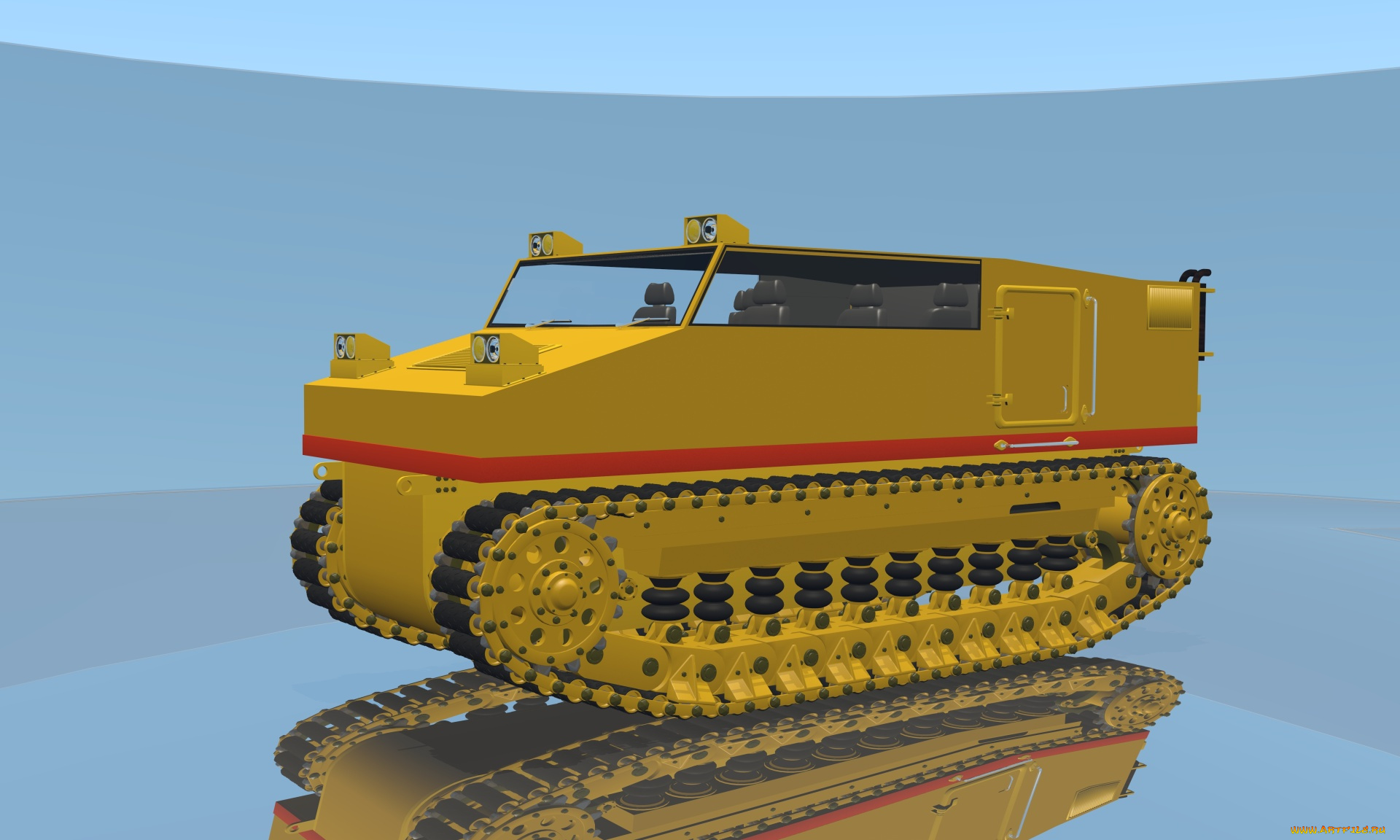 вездеход, 3д, графика, моделирование, , modeling, жёлтый, красная, полоса