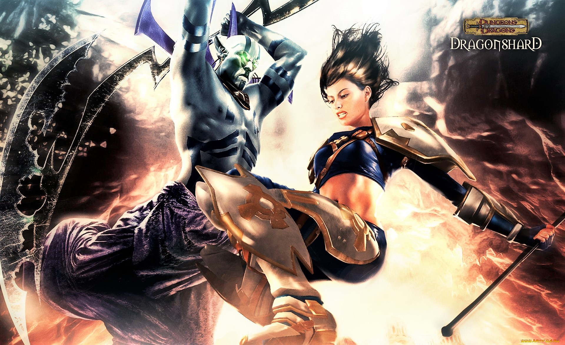 видео, игры, dragonshard, девушка, демон, поединок