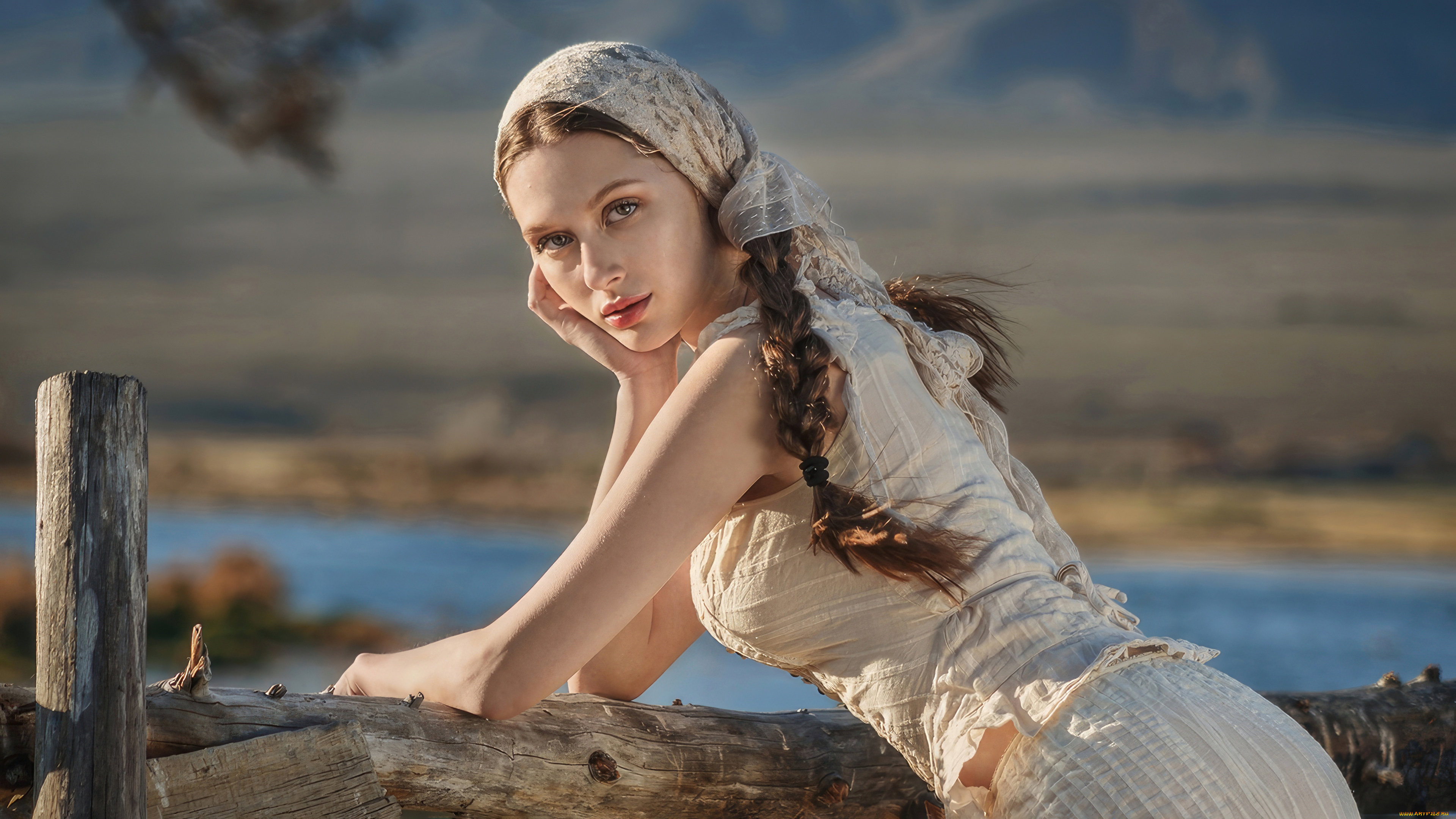 девушки, -, брюнетки, , шатенки, деревенская, девушка, винтаж, наряд, кoсынка