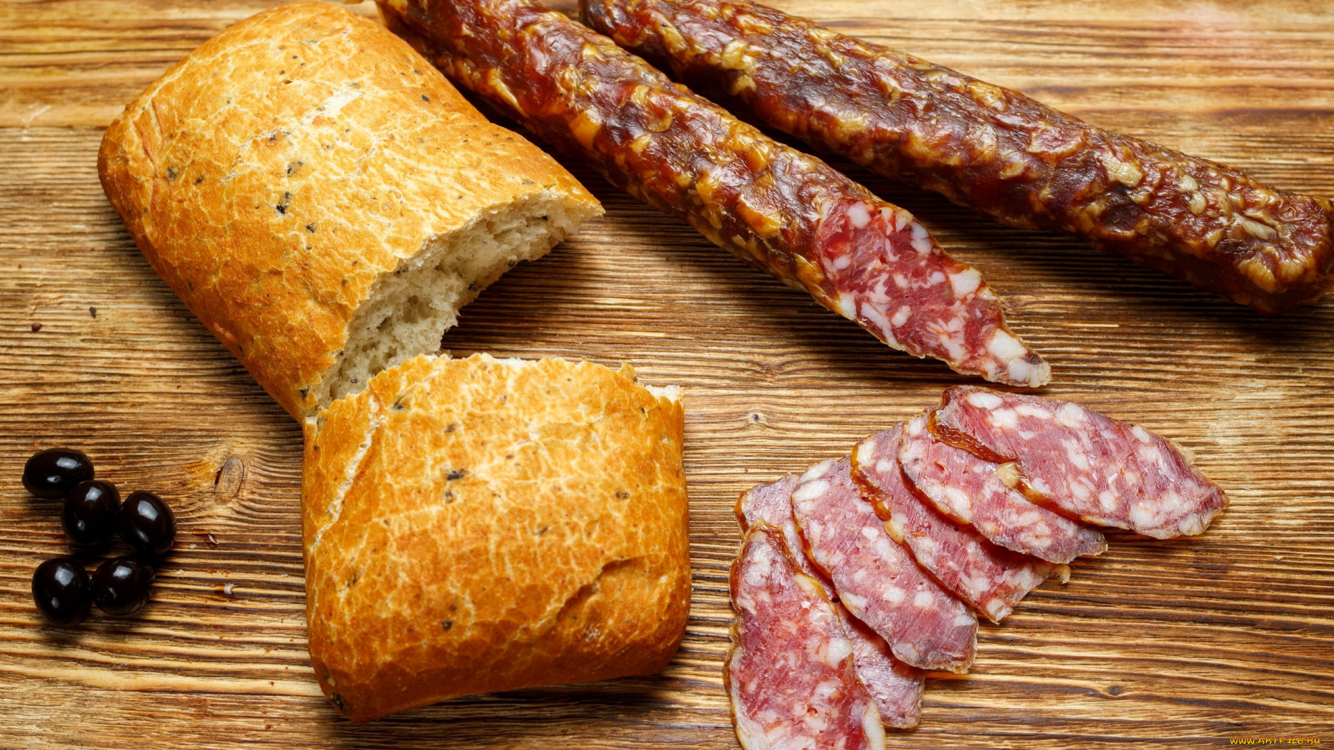 еда, колбасные, изделия, маслины, колбаса, копченая, нарезка, чиабатта