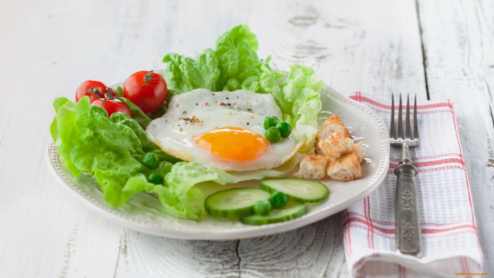 еда, яичные, блюда, завтрак, яичница, глазунья, помидор, салат