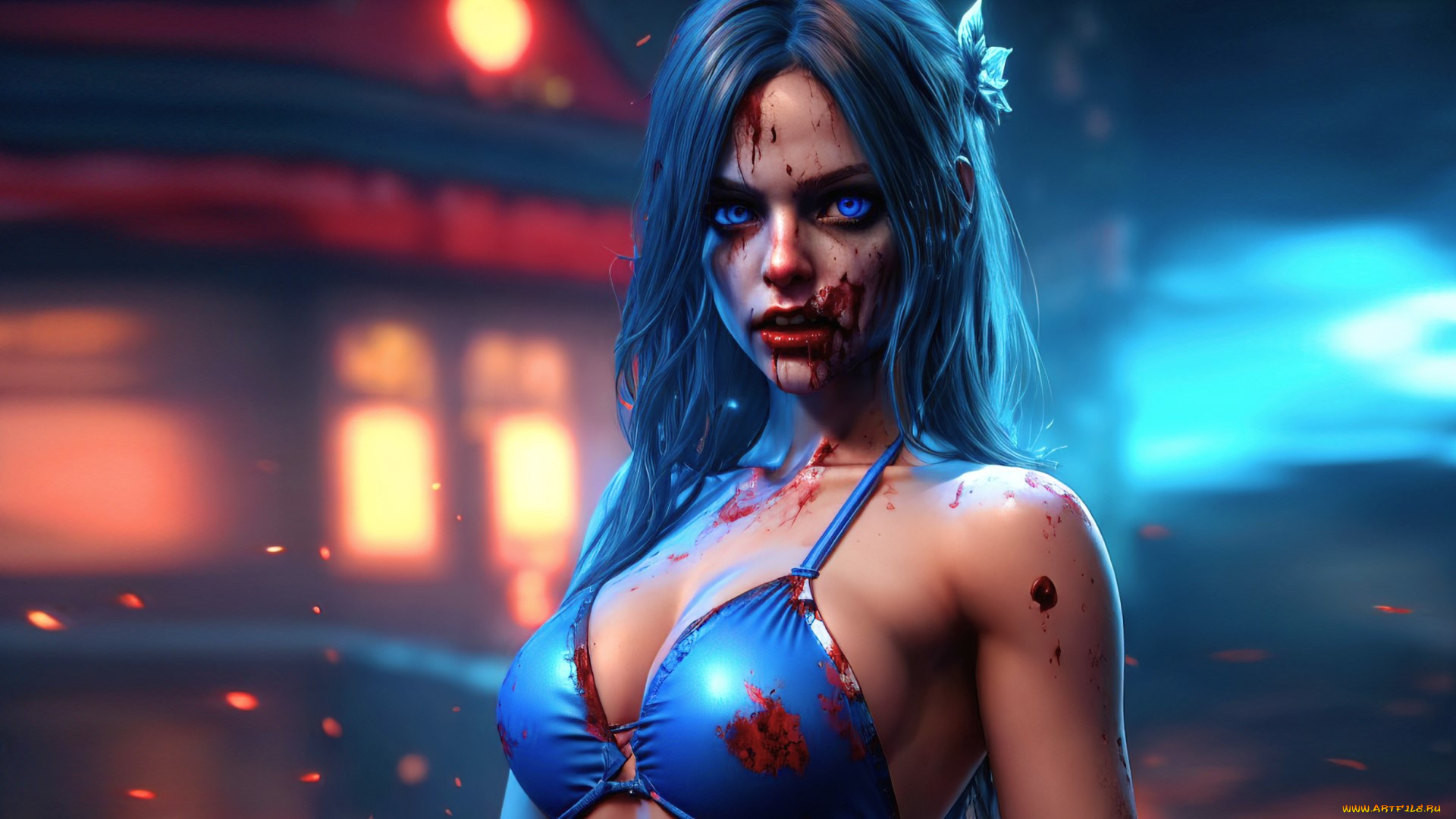 undead, girl, blue, -, by, biovolkvk, 3д, графика, фантазия, , fantasy, undead, girl, zombie, vampire, biovolkvk