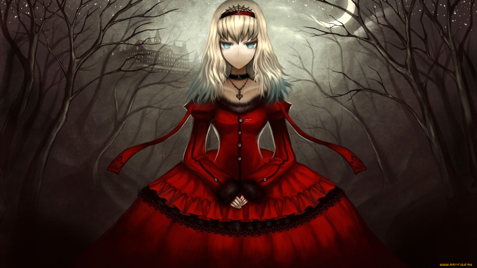 аниме, alice, in, wonderland, девушка, луна