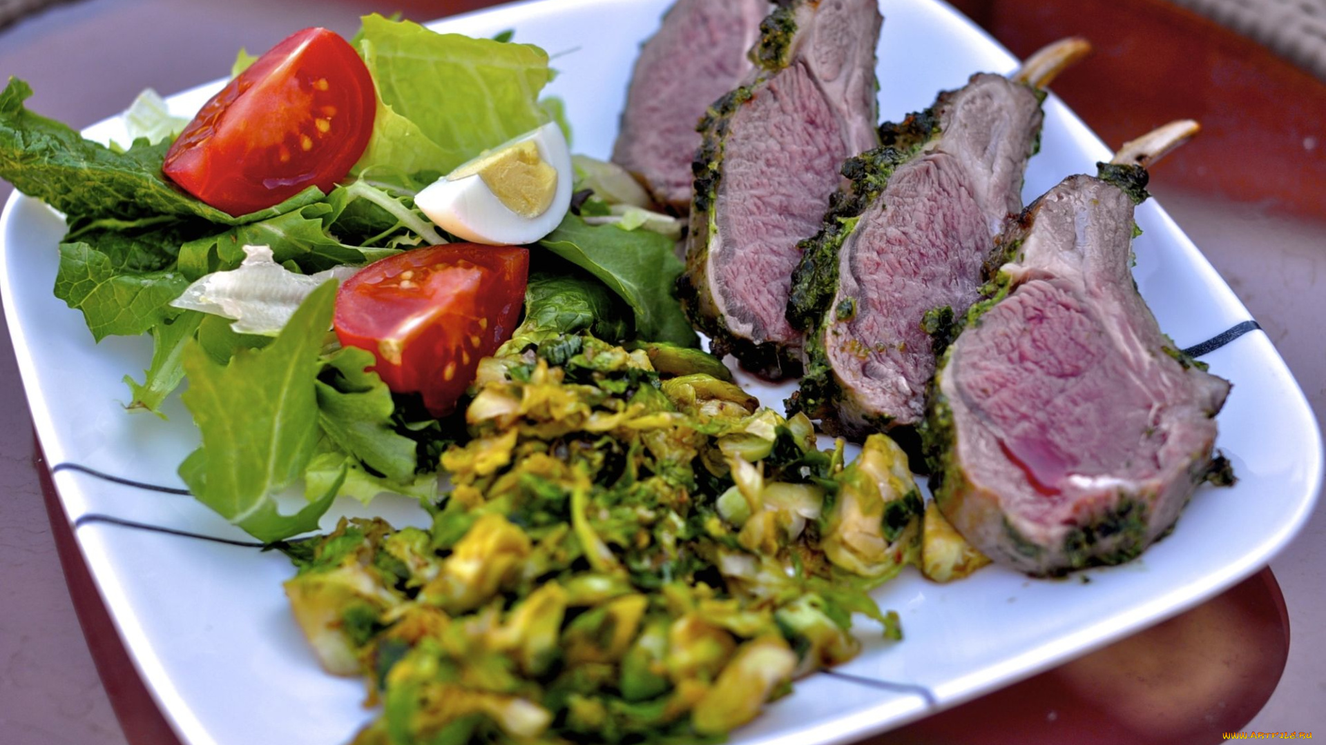 еда, мясные, блюда, ребрышки, мясо, помидор, салат, яйцо, томаты