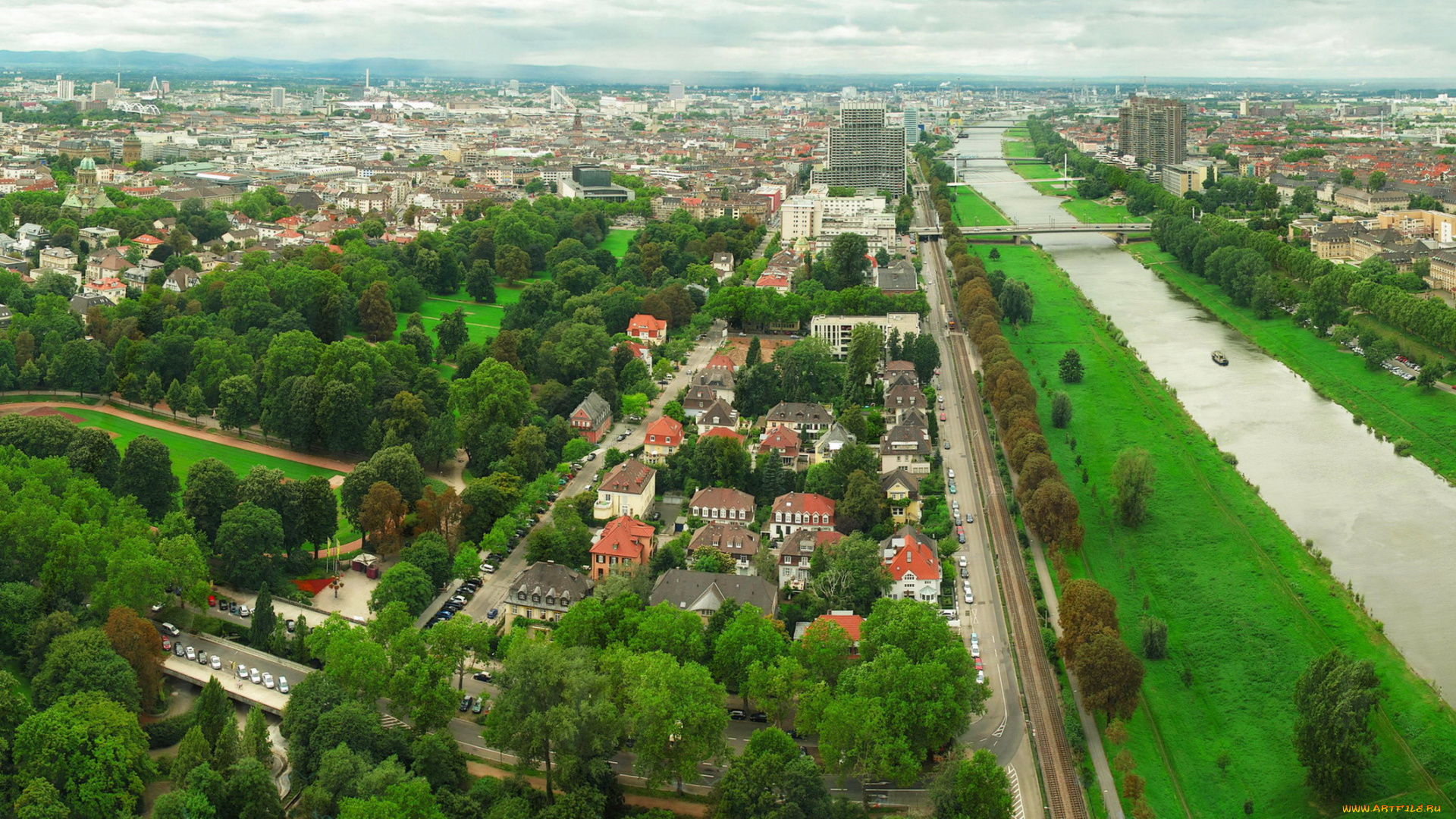 города, панорамы, мангейм, парк, луизен, германия