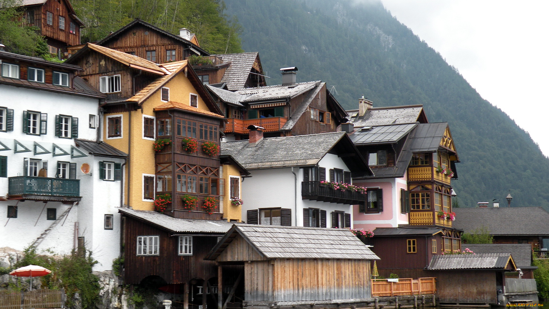 города, здания, дома, австрия, hallstatt