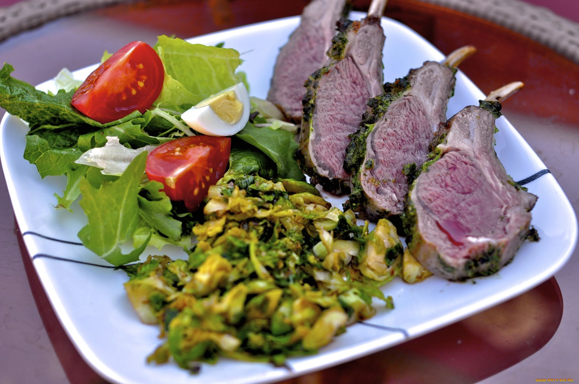 еда, мясные, блюда, ребрышки, мясо, помидор, салат, яйцо, томаты