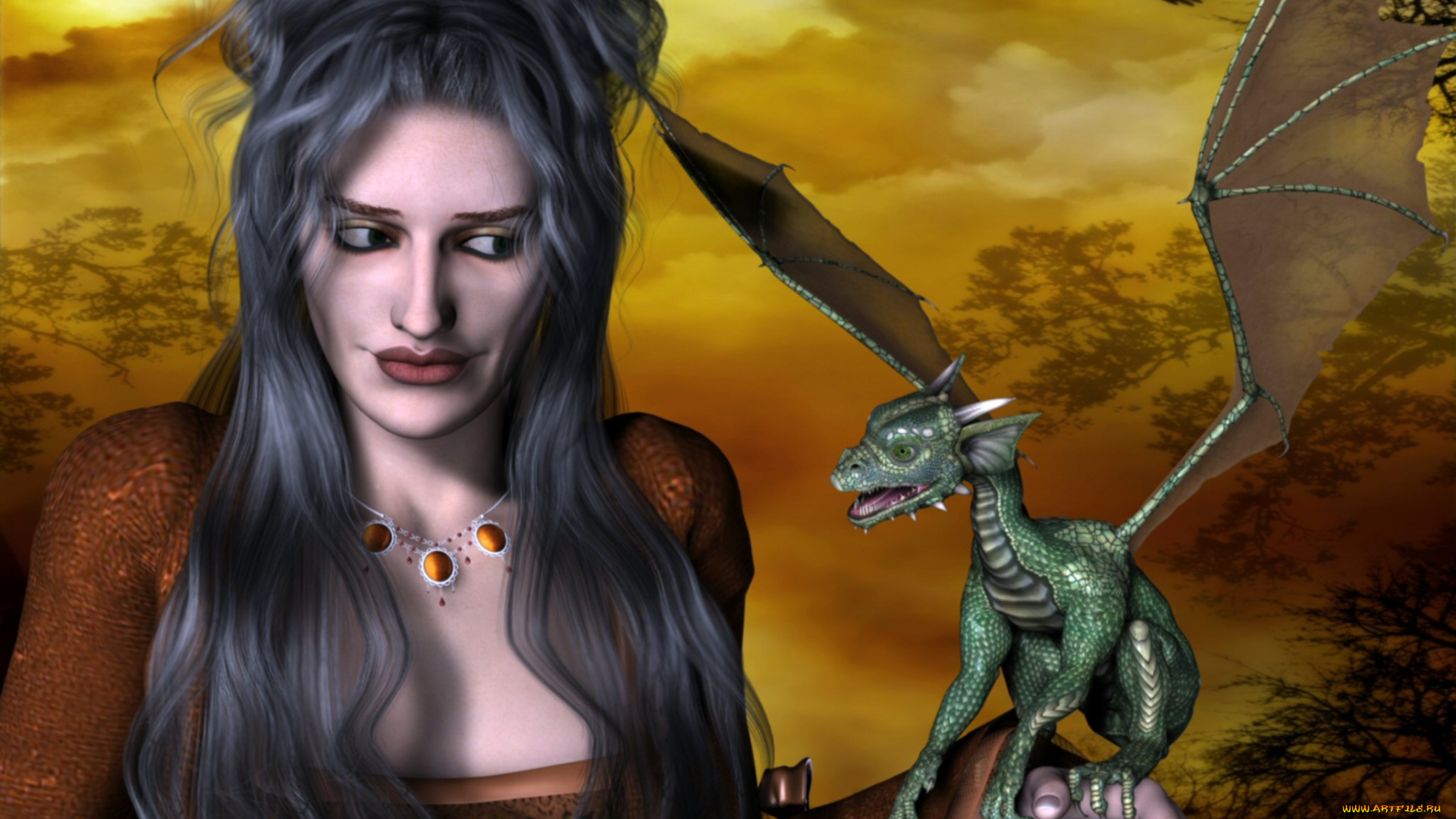 3д, графика, fantasy, фантазия, дракон, девушка
