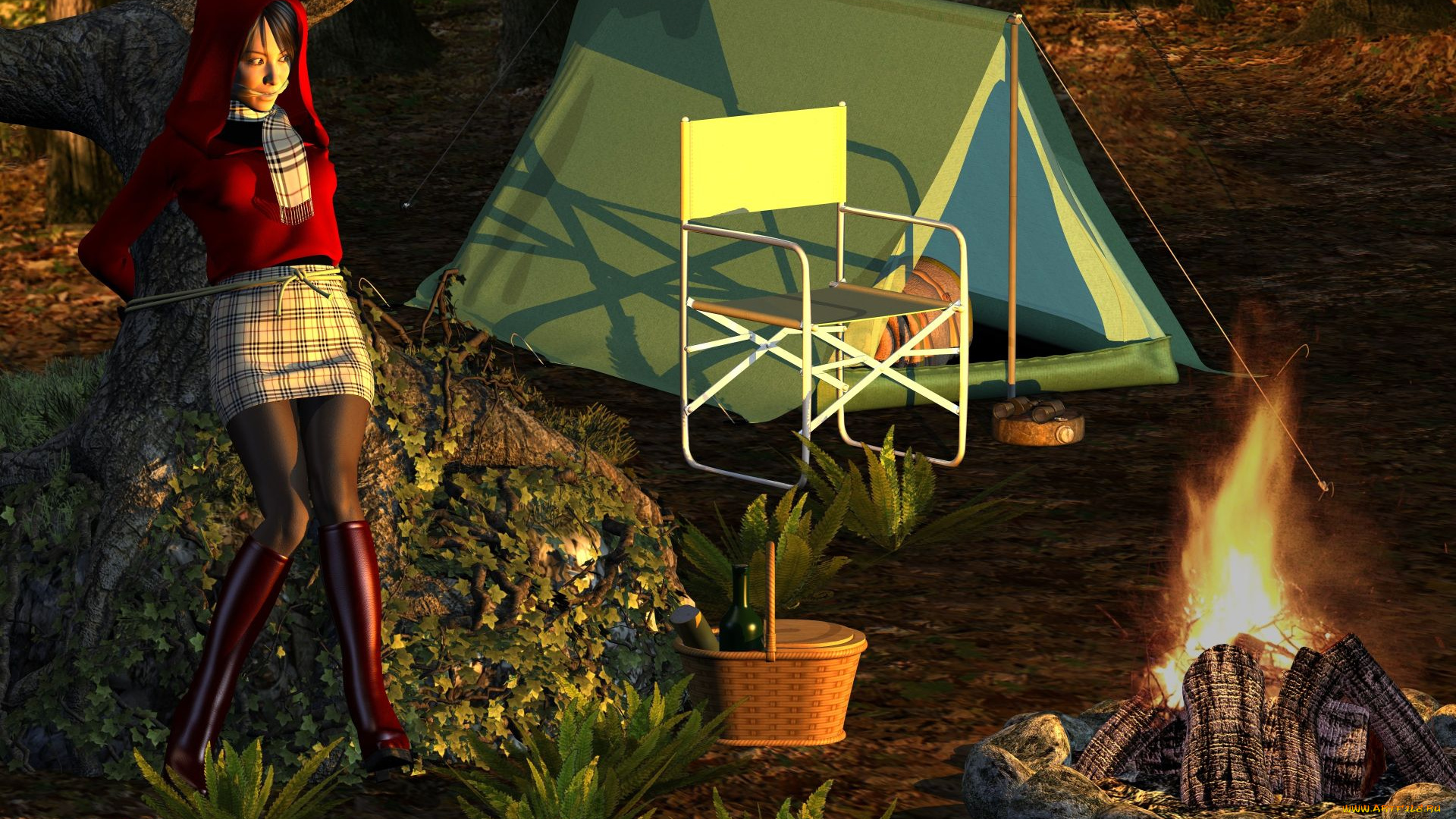 3д, графика, people, люди, костер, девушка