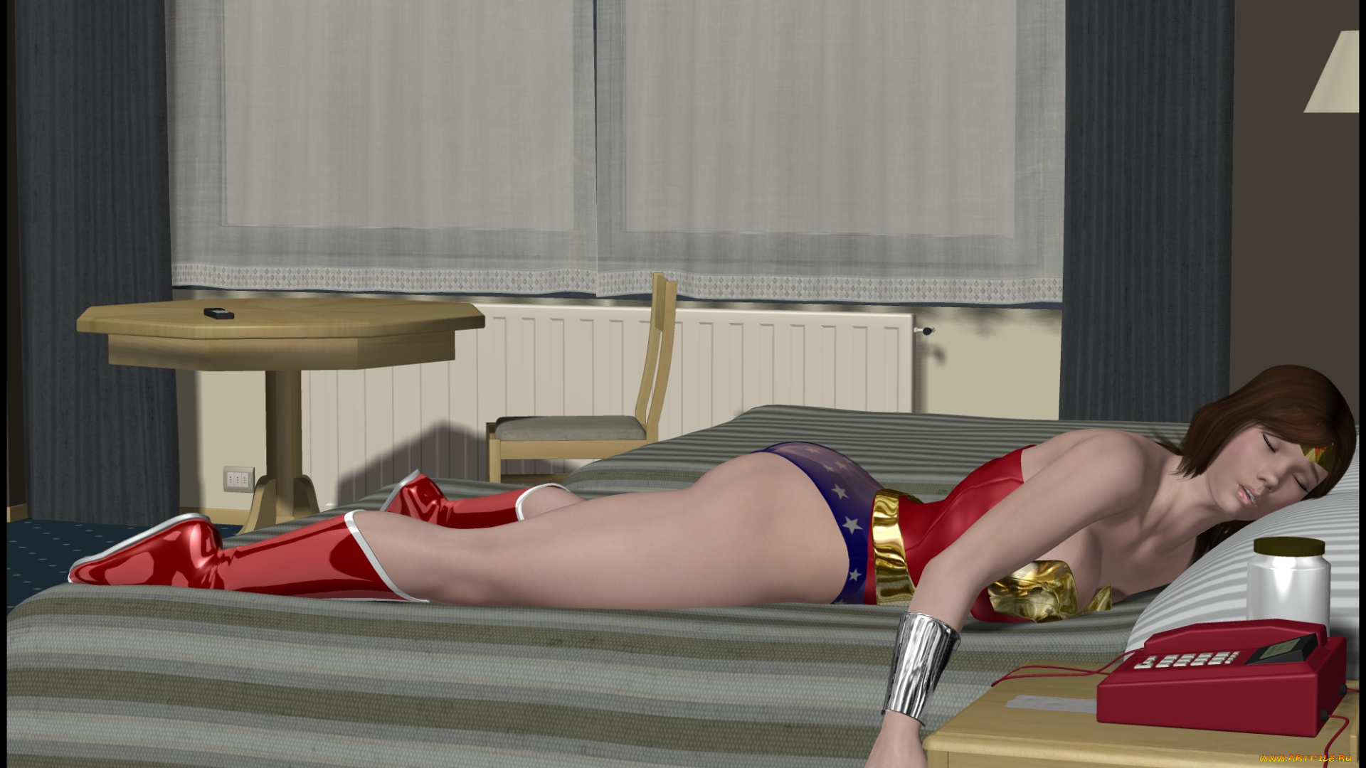 3д, графика, people, люди, сон, телефон, кровать, девушка