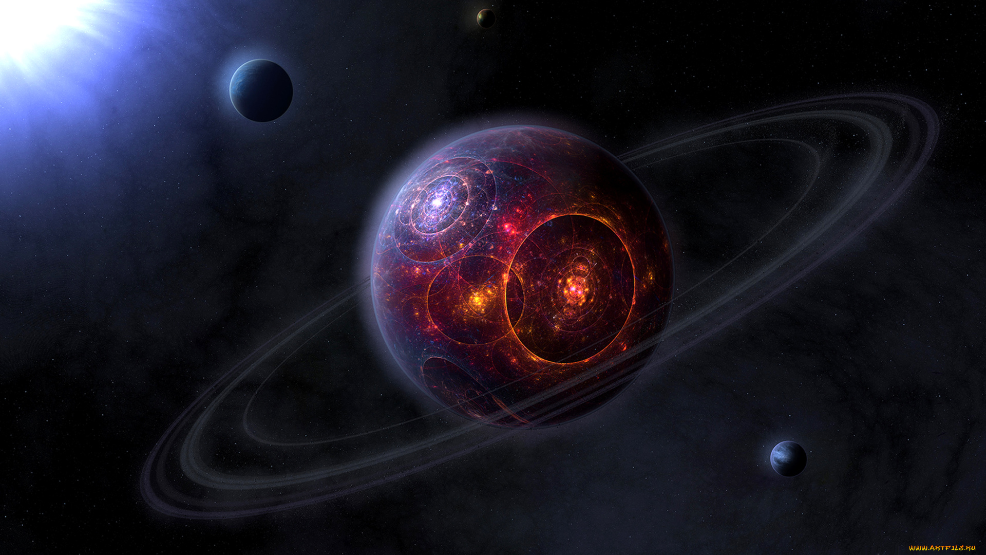 космос, арт, катаклизм, кольца, планета, солнце