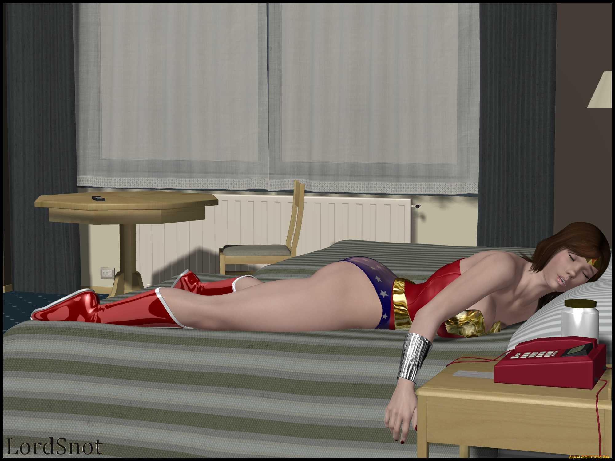 3д, графика, people, люди, сон, телефон, кровать, девушка