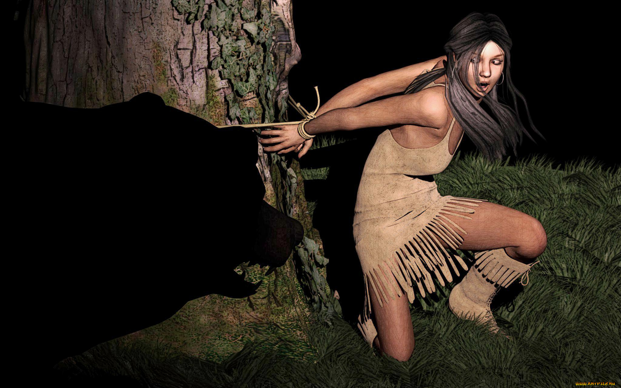 3д, графика, people, люди, медведь, девушка