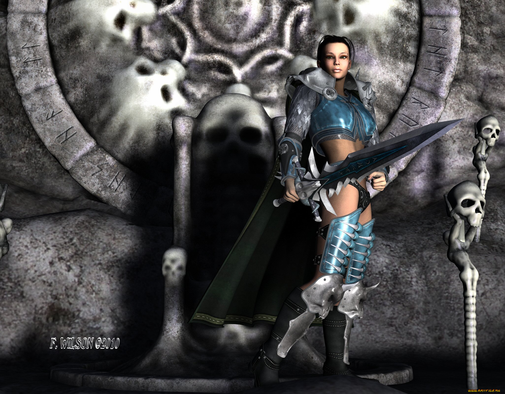 3д, графика, amazon, амазонки, доспехи, черепа, девушка, меч