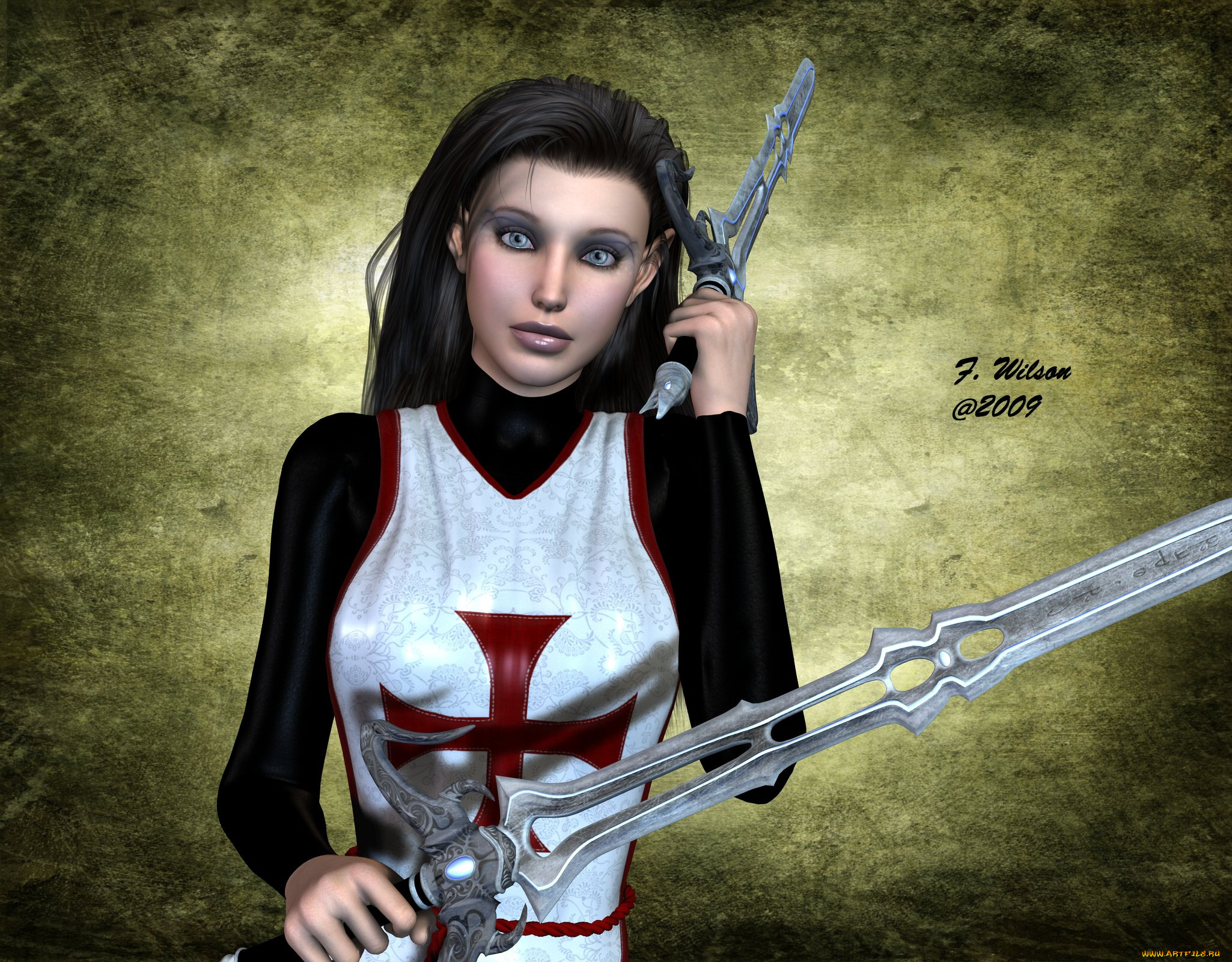 3д, графика, elves, эльфы, меч, эльфийка