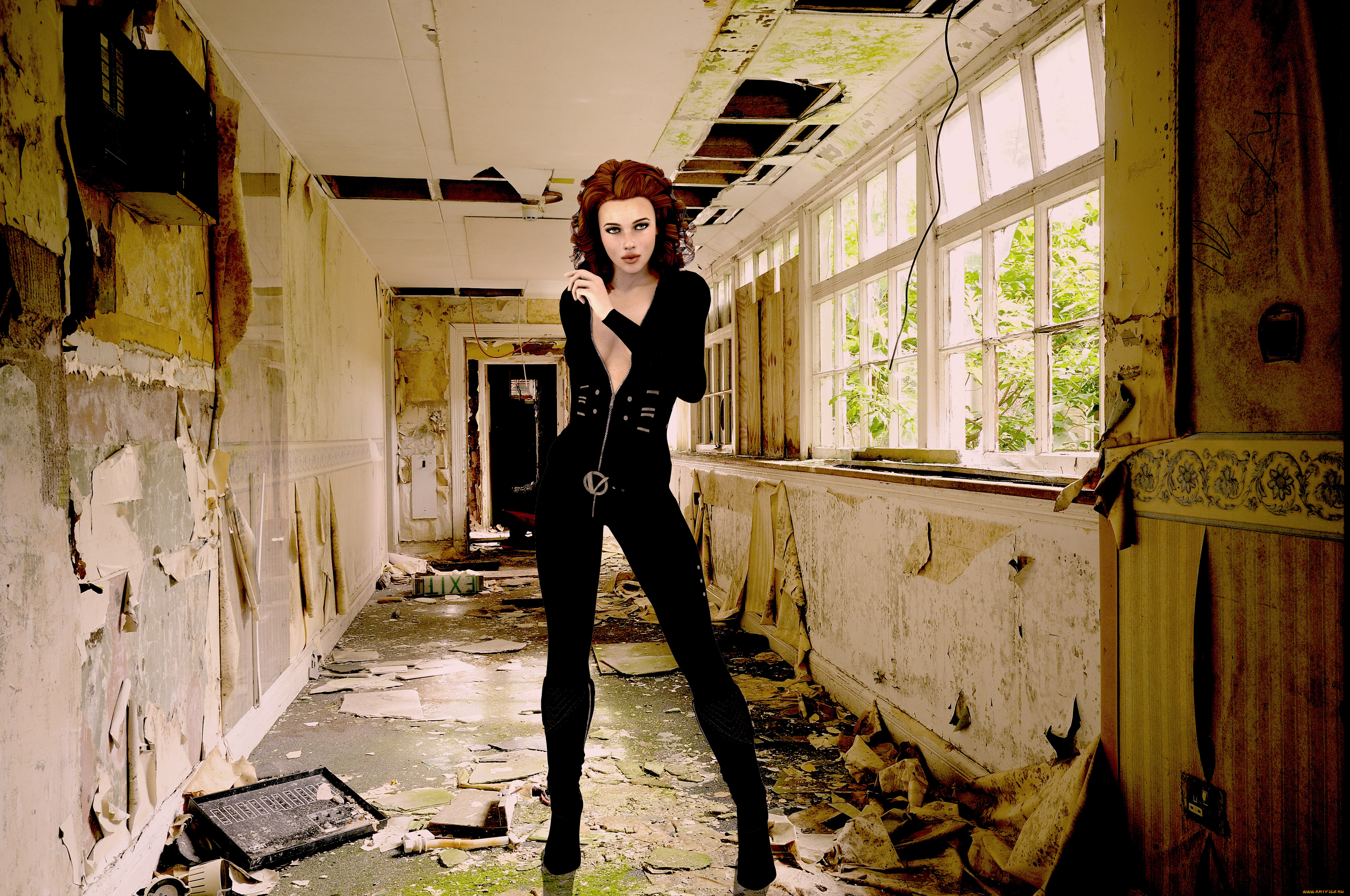 3д, графика, people, люди, костюм, окно, разруха