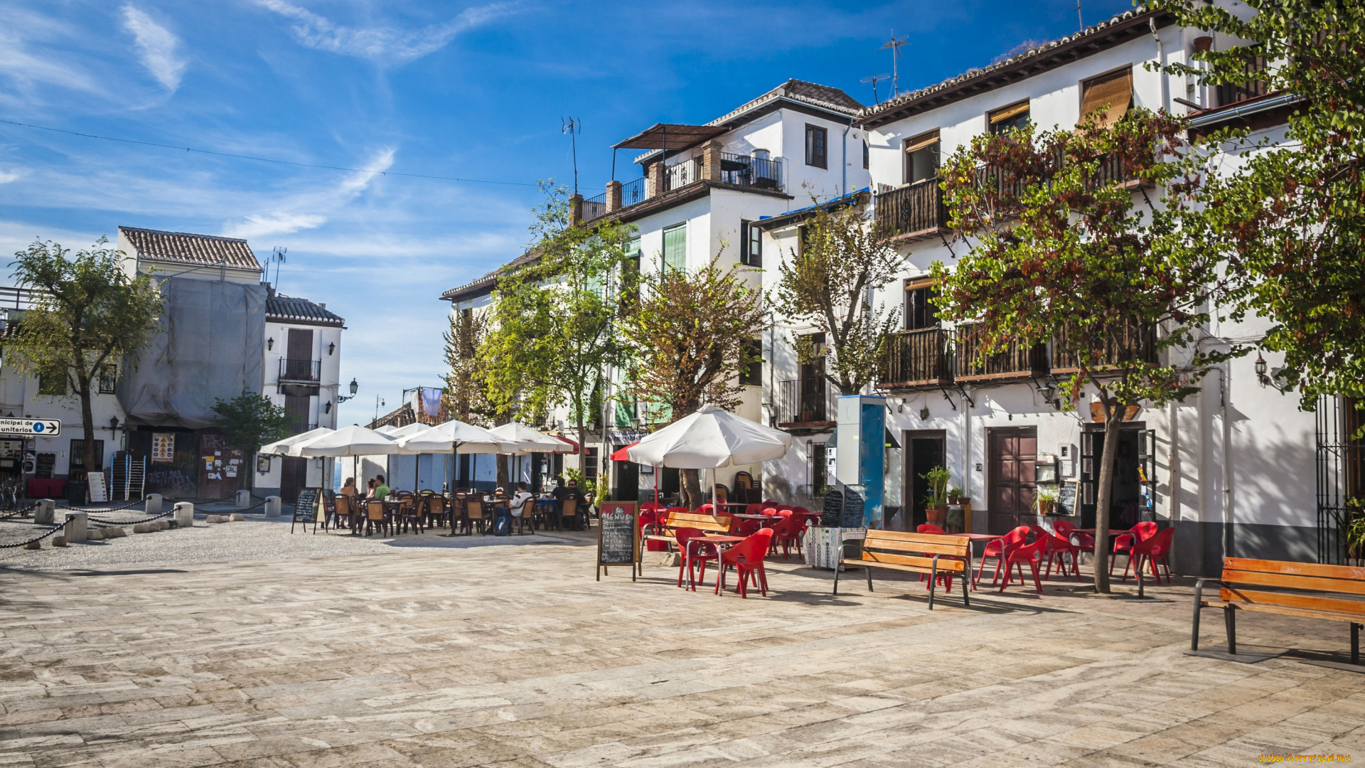 granada, , spain, города, -, улицы, , площади, , набережные, spain, гранада, испания, площадь, уличное, кафе, здания, скамейки