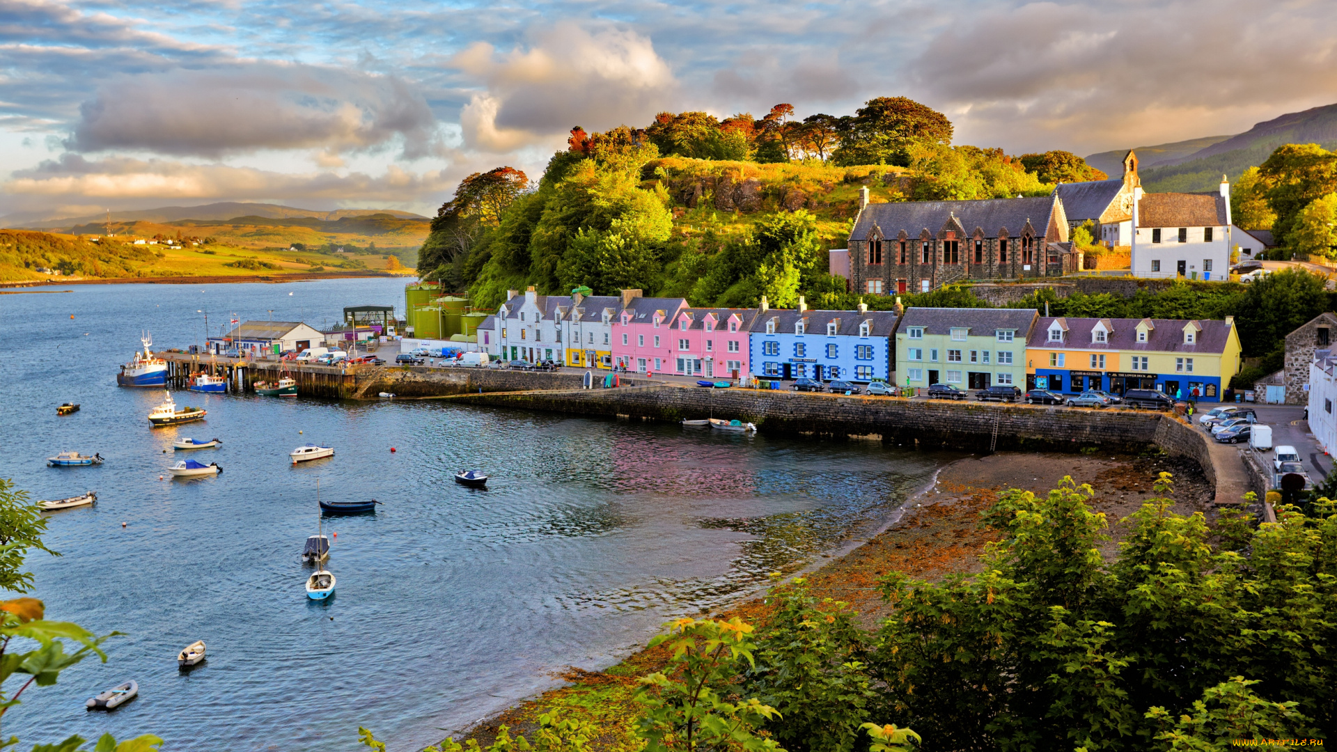 portree, , scotland, города, -, улицы, , площади, , набережные, здания, лодки, катера, набережная, портри, озеро, побережье, isle, of, skye, scotland, шотландия, пейзаж