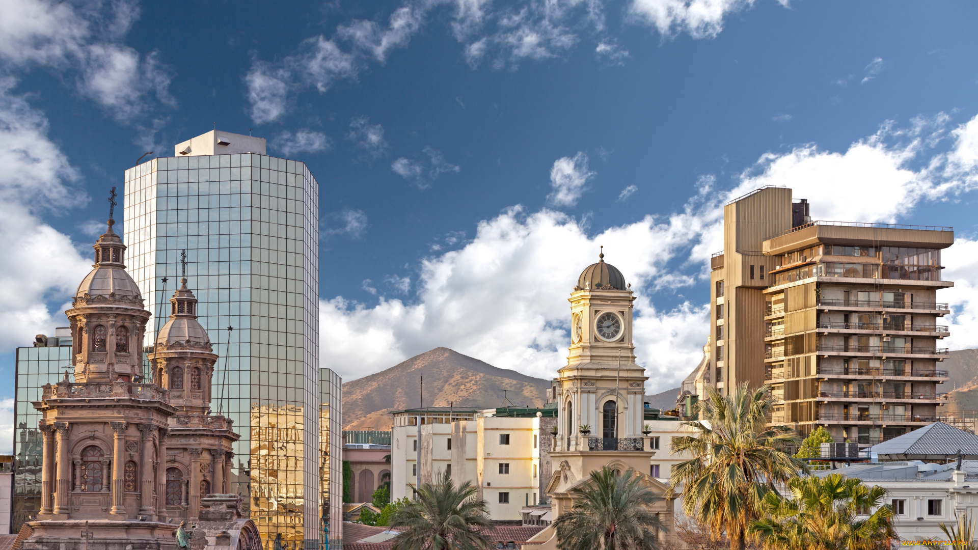 santiago, , chile, города, -, столицы, государств, chile, сантьяго, Чили, здания, пальмы