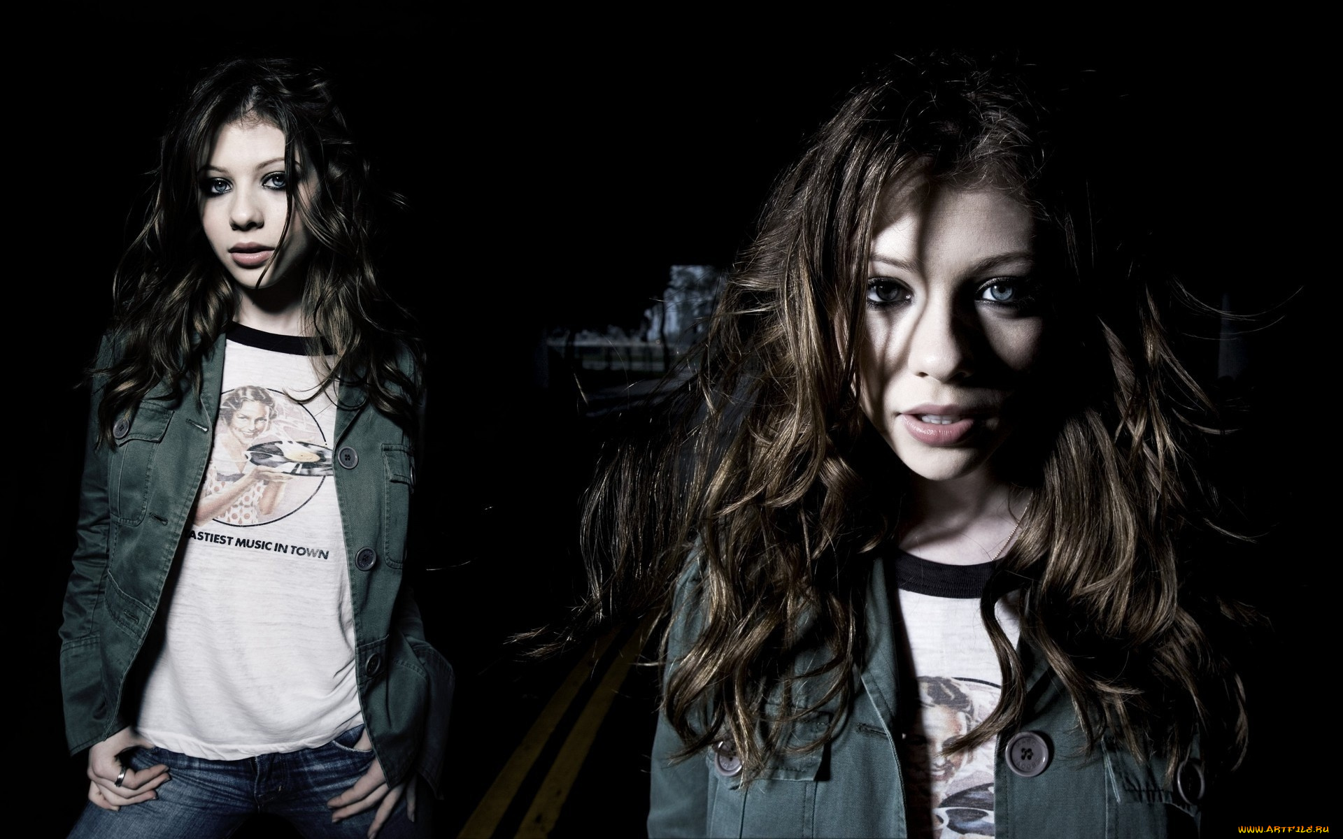 девушки, michelle, trachtenberg, актриса, дорога, полосы, куртка, футболка, джинсы